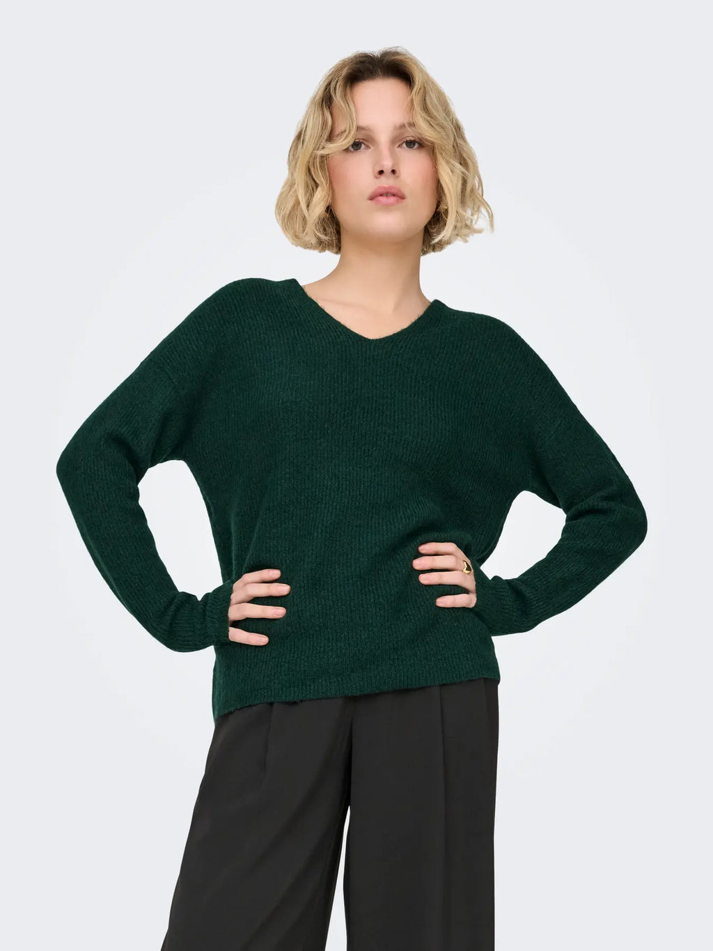 ONLY - CAMILLA V-NECK L/S PULLOVER KNIT - SCARAB MELANGE