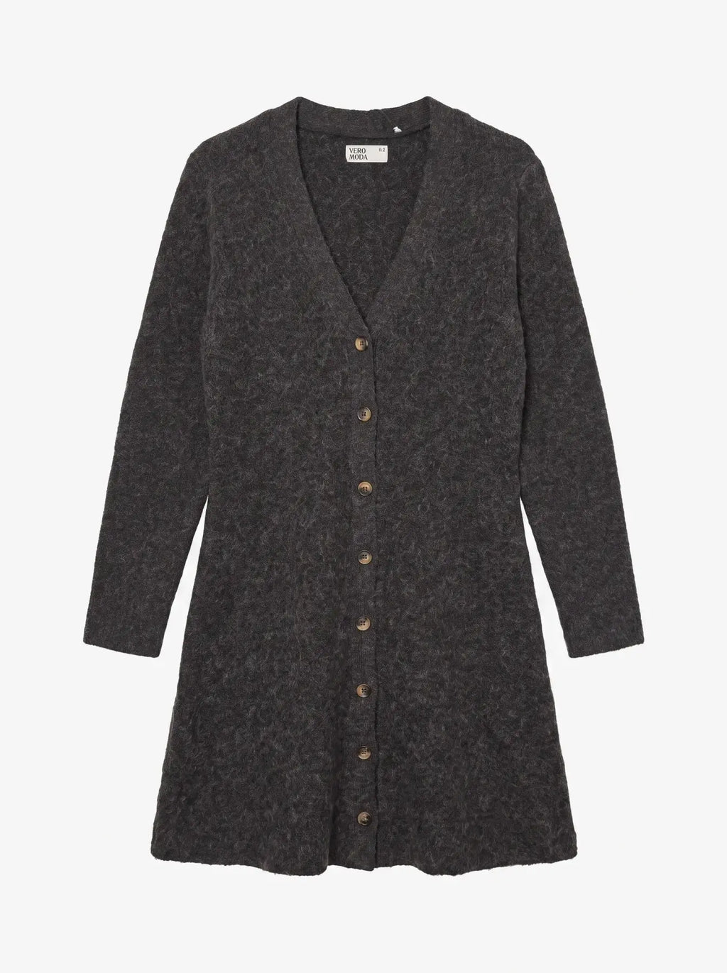 VERO MODA - DOFFY JAQUARD LS V-NECK BUTTON DRESS - CHOCOLATE TORTE/MELANGE