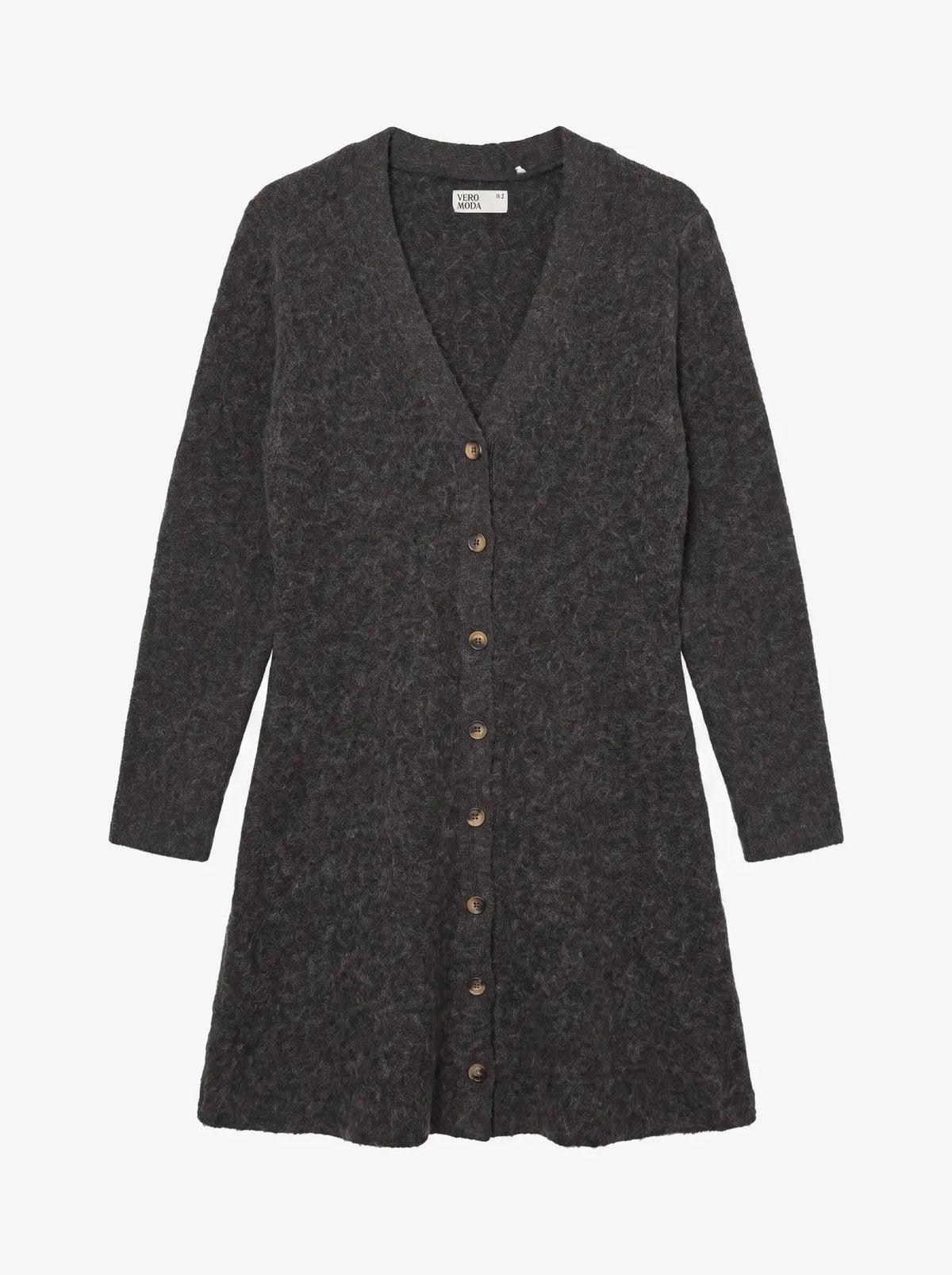 VERO MODA - DOFFY JAQUARD LS V-NECK BUTTON DRESS - CHOCOLATE TORTE/MELANGE
