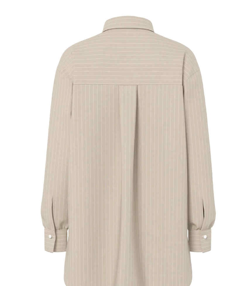 PIECES - MELIA LS LOOSE SHIRT - CROCKERY THIN/BRIGHT WHITE