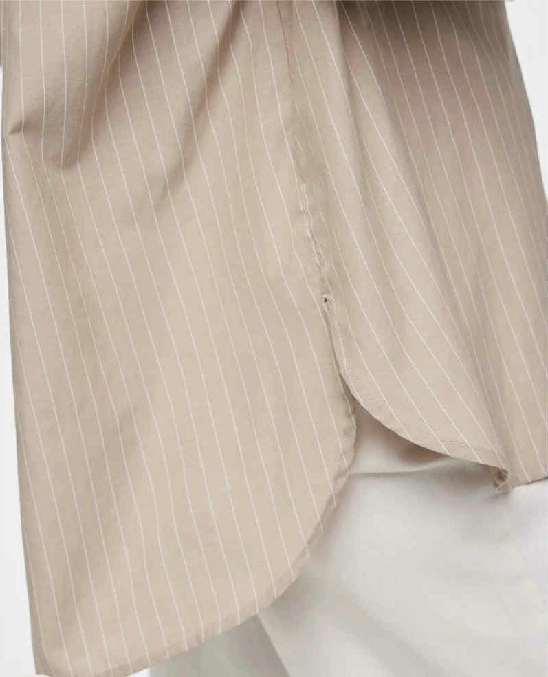 PIECES - MELIA LS LOOSE SHIRT - CROCKERY THIN/BRIGHT WHITE