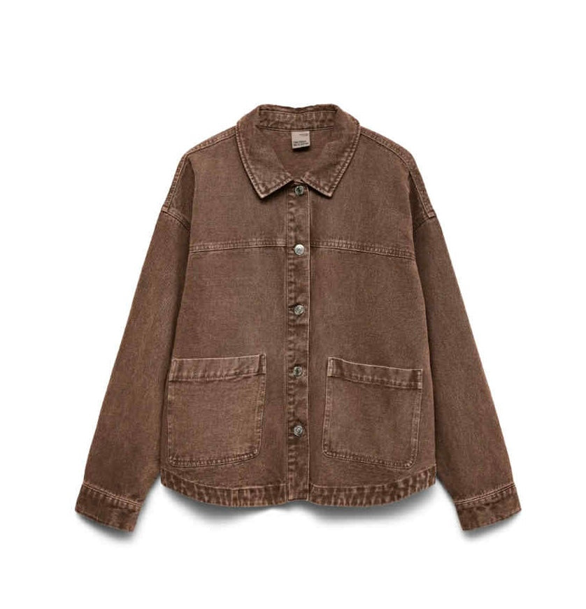 VEROMODA - JAMIE LS DENIM SHACKET - CHOCOLATE TORTE/WASHED