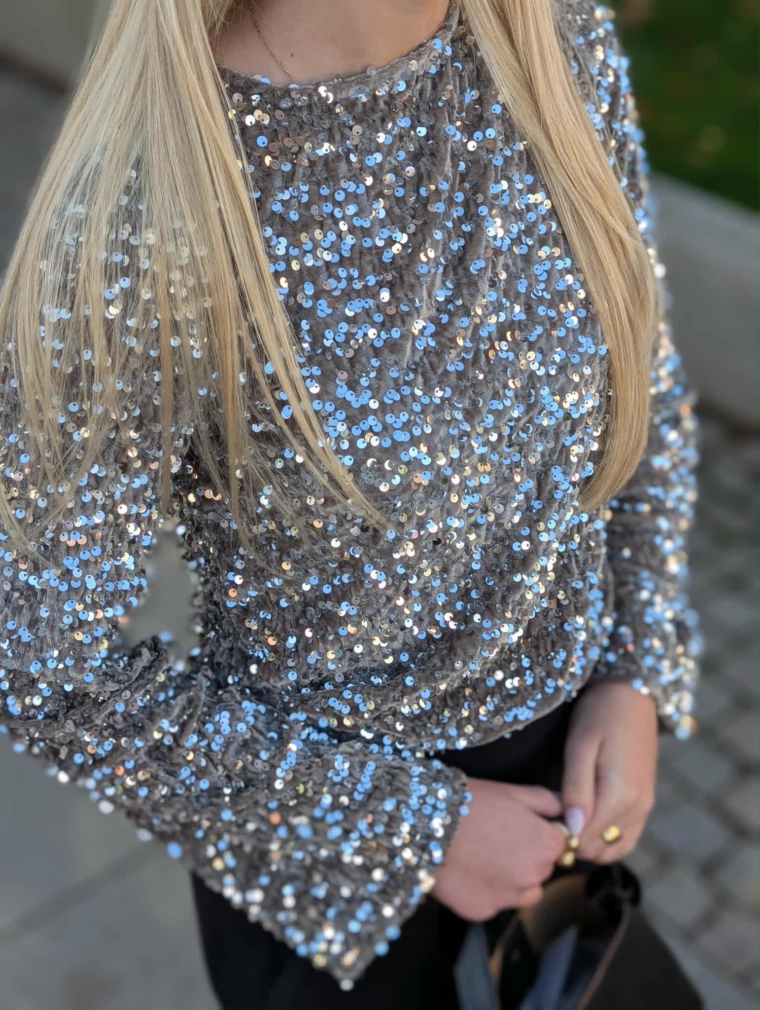 PIECES - KAP LS DEEP BACK BOW TOP - MOREL/SILVER SEQ
