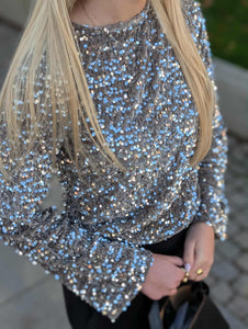 PIECES - KAP LS DEEP BACK BOW TOP - MOREL/SILVER SEQ