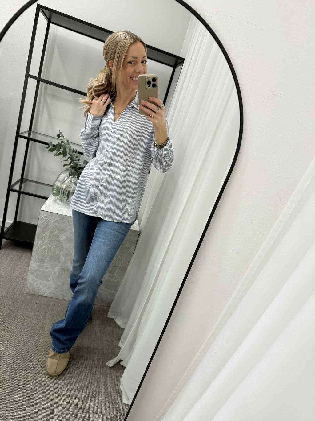 ONLY - MIKELA LS REG STRIPED SHIRT - SKIPPER B LUE/BRIGHT WHITE