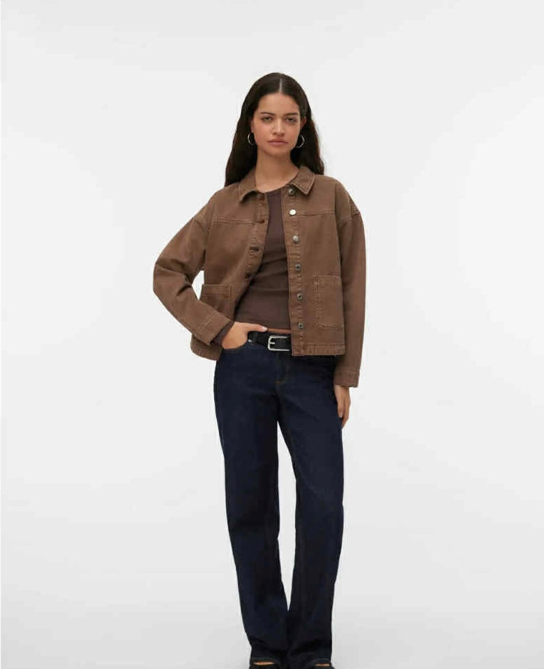 VEROMODA - JAMIE LS DENIM SHACKET - CHOCOLATE TORTE/WASHED