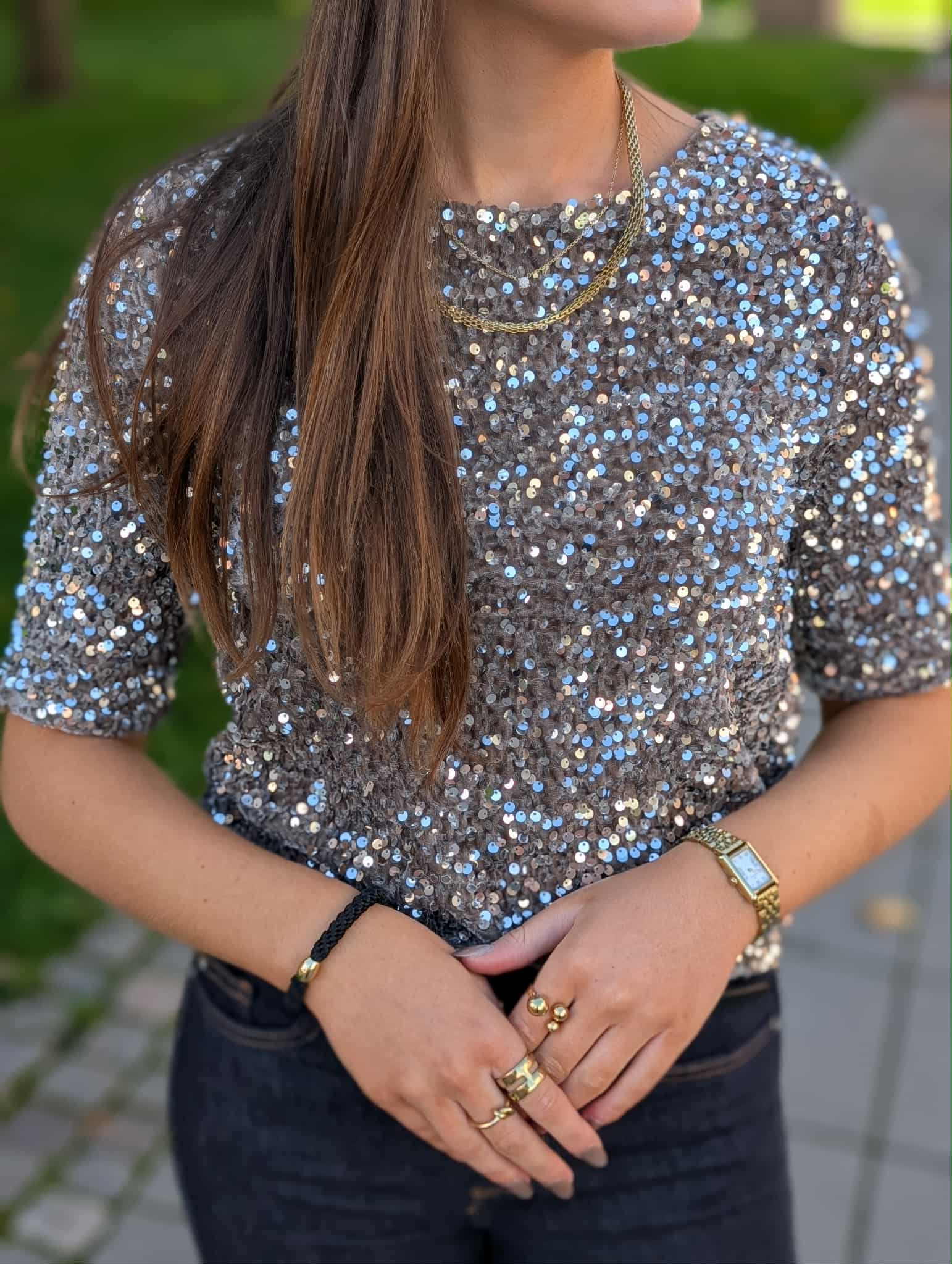 PIECES - KAM SS TOP - MOREL/SILVER SEQ