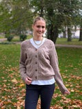 PIECES - NINA LS V-NECK KNIT CARDGIAN - FOSSIL
