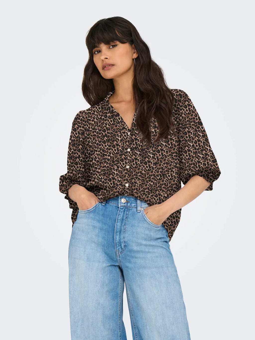 ONLY - RAYA 3/4 SHIRT - SILVER MINK ANIMAL