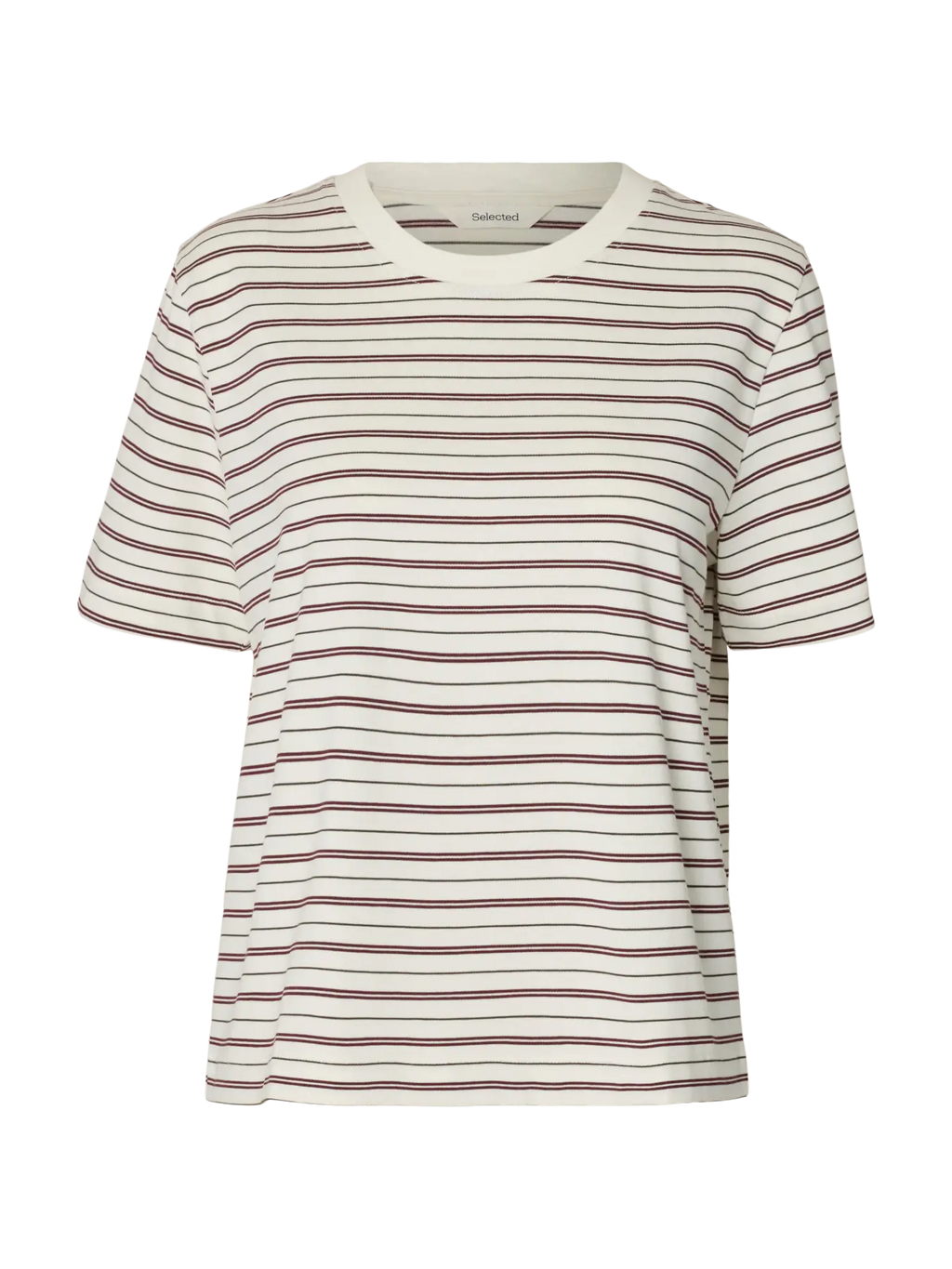 SELECTED FEMME - ESSENTIAL SS BOXY TEE - TAWNY PORT MULTI STRIPES