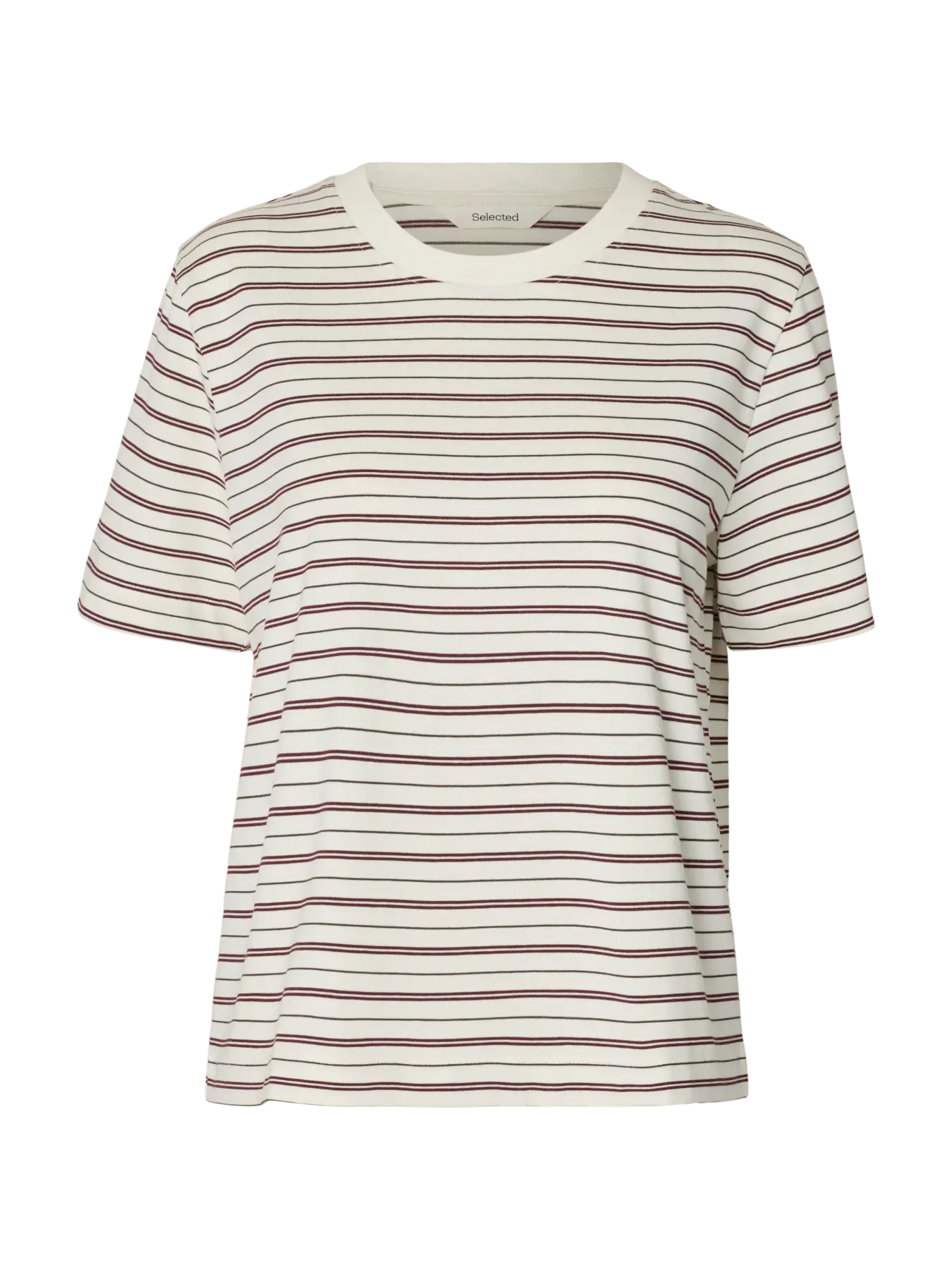 SELECTED FEMME - ESSENTIAL SS BOXY TEE - TAWNY PORT MULTI STRIPES