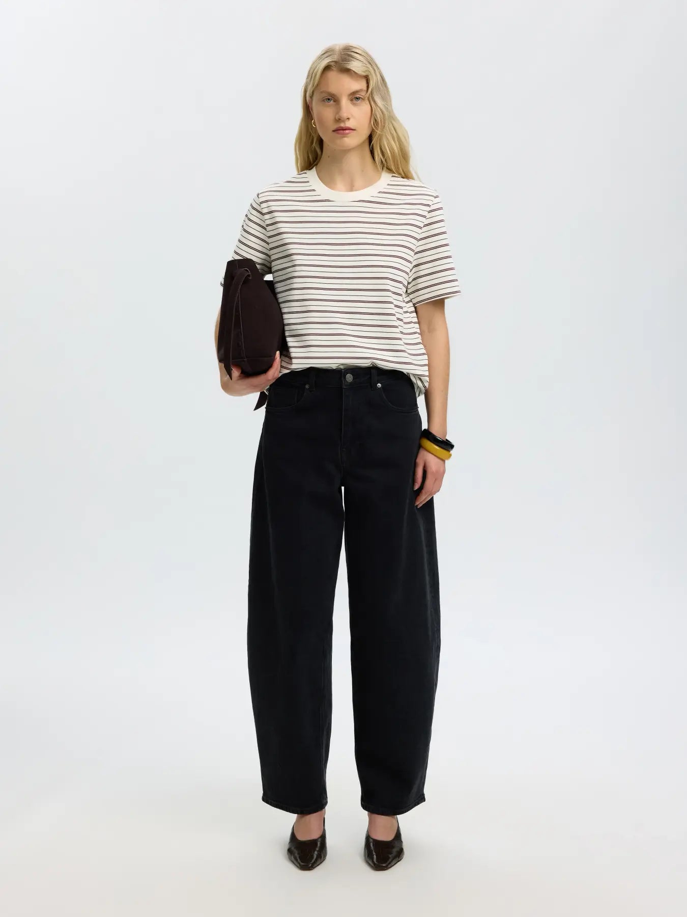 SELECTED FEMME - ESSENTIAL SS BOXY TEE - TAWNY PORT MULTI STRIPES