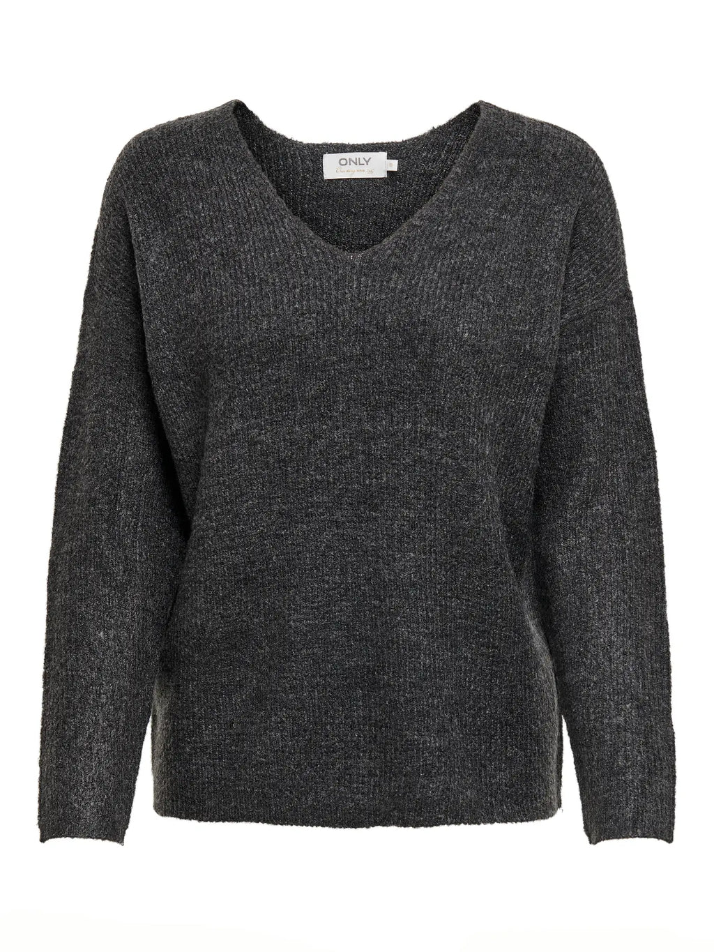 ONLY - CAMILLA V-NECK L/S PULLOVER KNIT - DARK GREY MELANGE