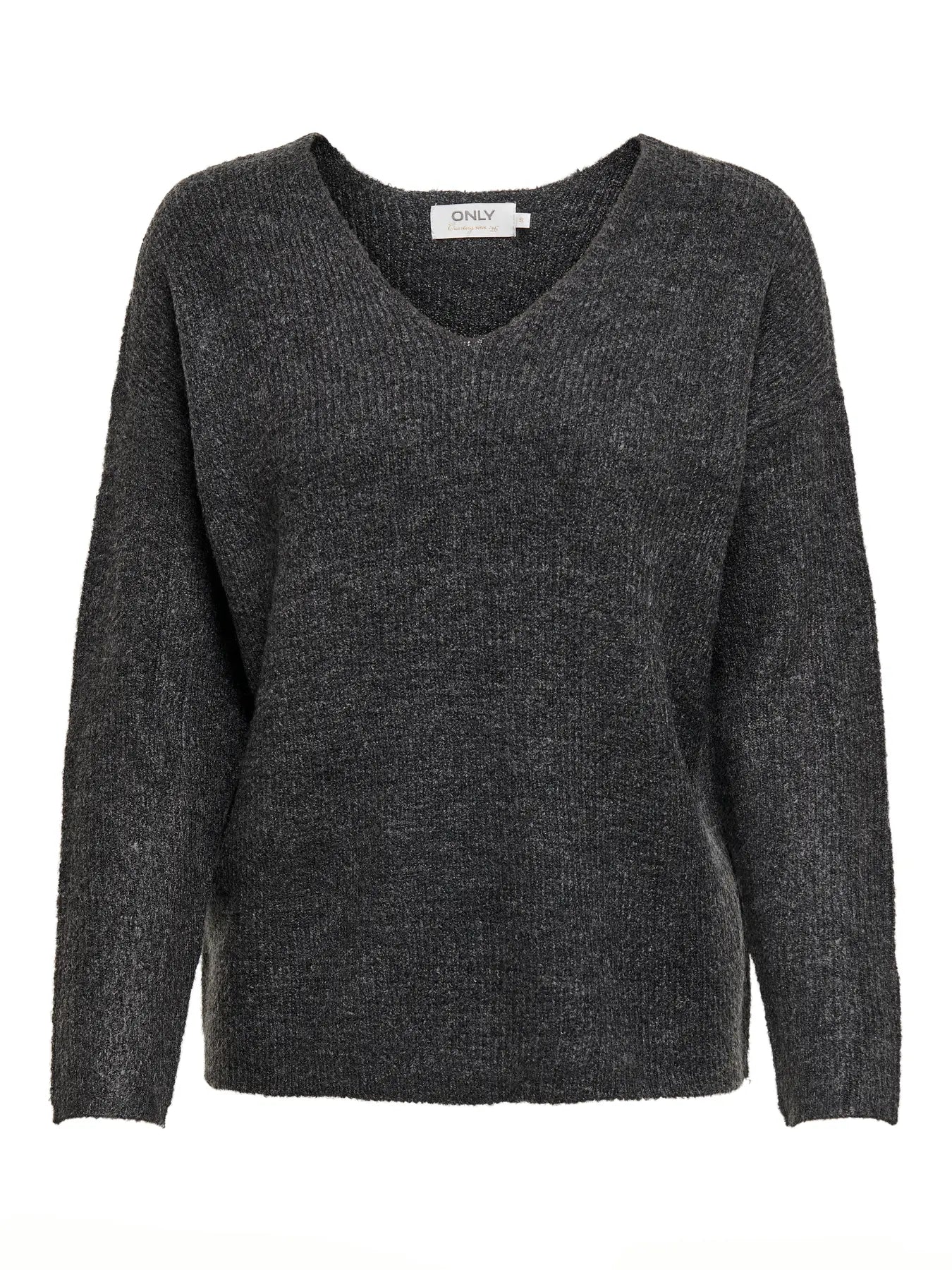 ONLY - CAMILLA V-NECK L/S PULLOVER KNIT - DARK GREY MELANGE