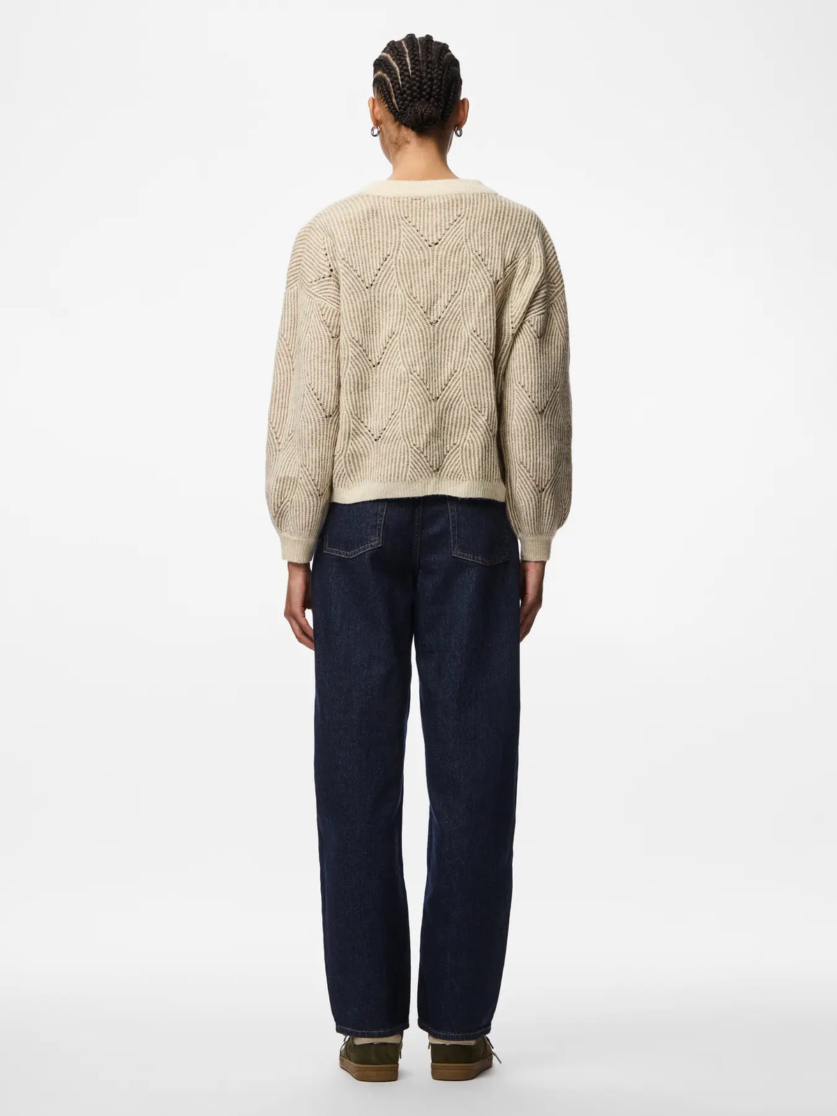 PIECES - JENNA LS O-NECK KNIT - WHITECAP GRAY/GREIGE