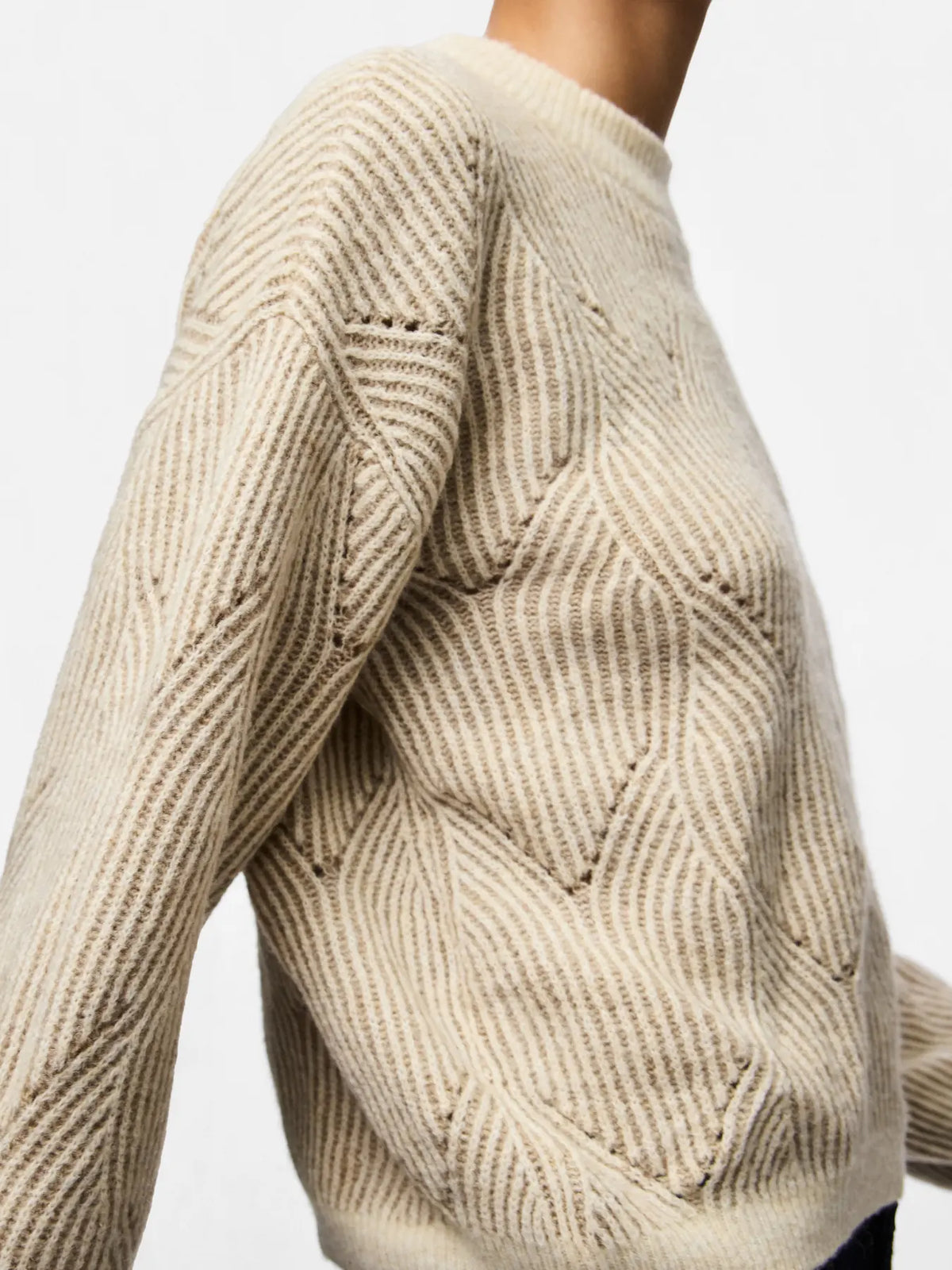 PIECES - JENNA LS O-NECK KNIT - WHITECAP GRAY/GREIGE