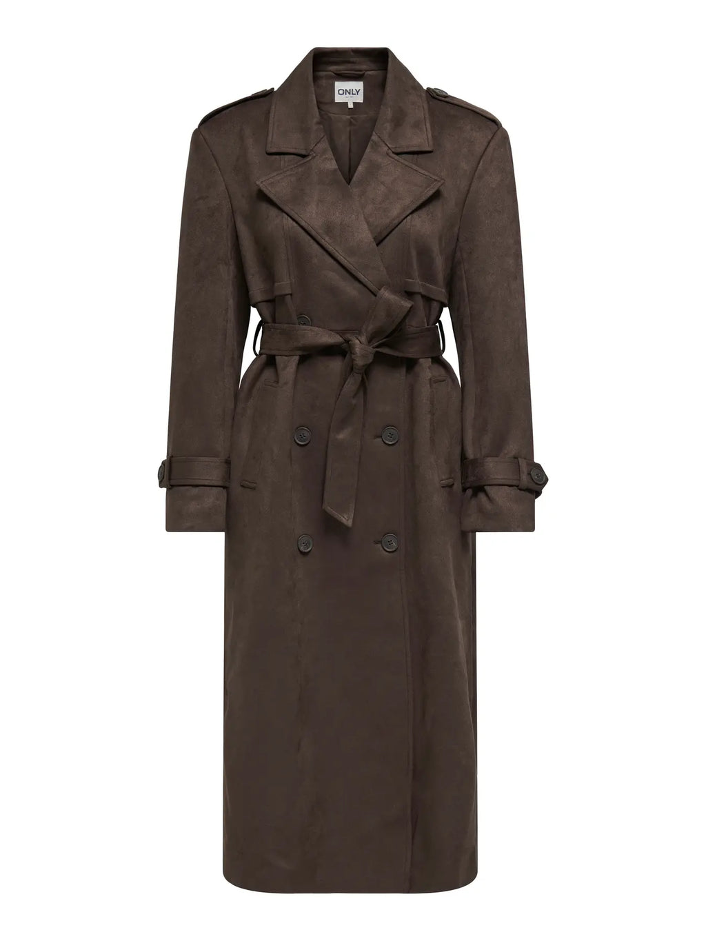 ONLY - LINA LONG FAUX SUEDE TRENCHCOAT - CHOCOLATE BROWN