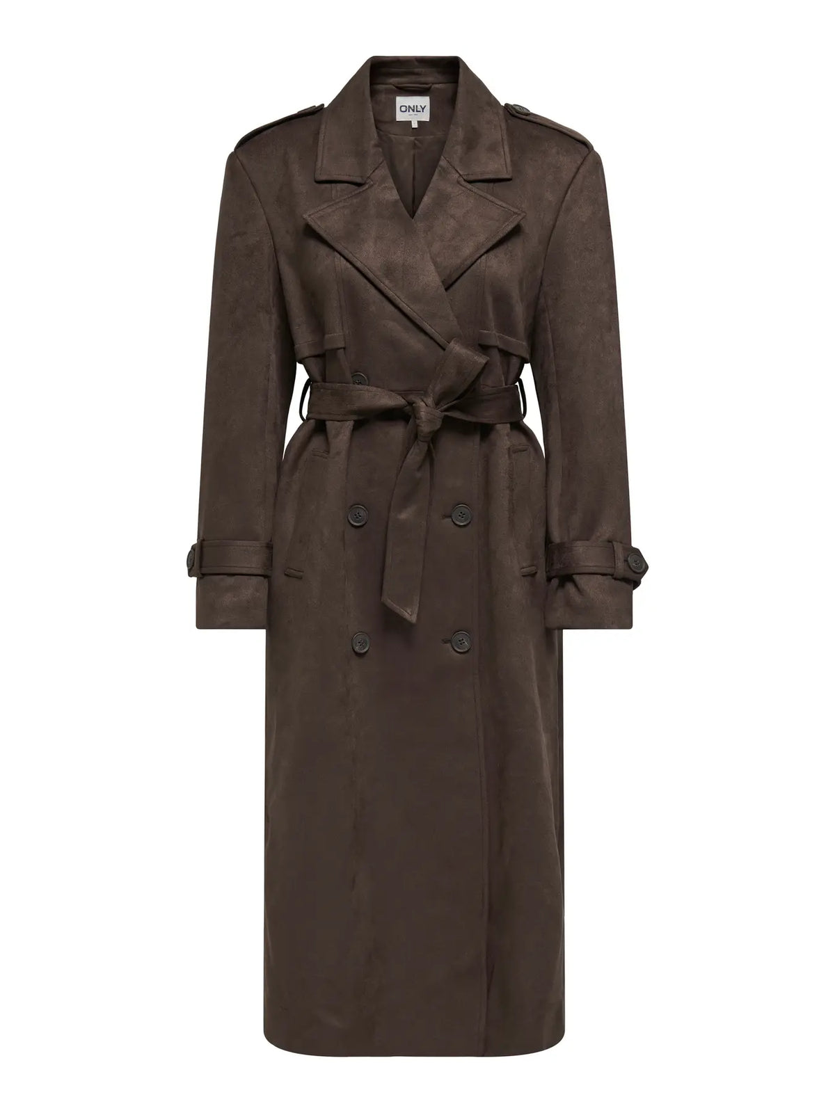 ONLY - LINA LONG FAUX SUEDE TRENCHCOAT - CHOCOLATE BROWN