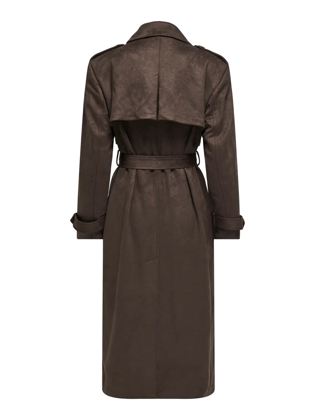 ONLY - LINA LONG FAUX SUEDE TRENCHCOAT - CHOCOLATE BROWN