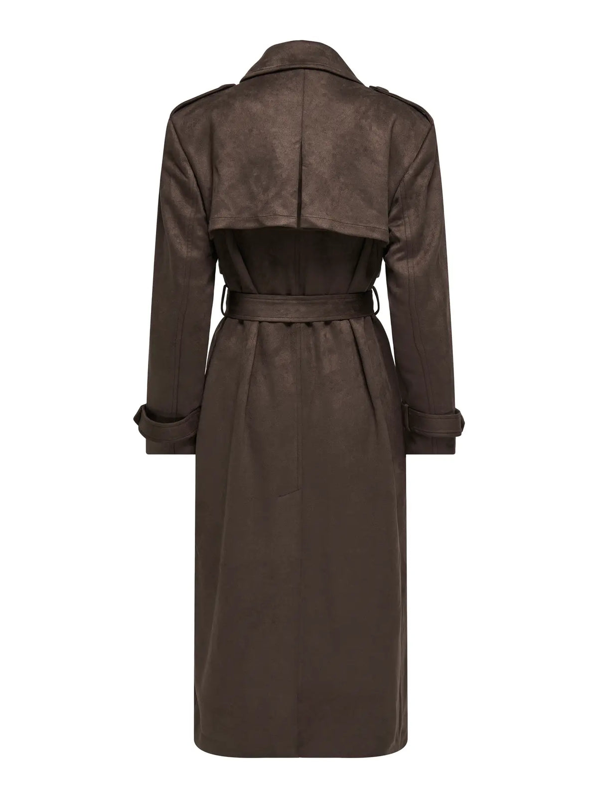 ONLY - LINA LONG FAUX SUEDE TRENCHCOAT - CHOCOLATE BROWN