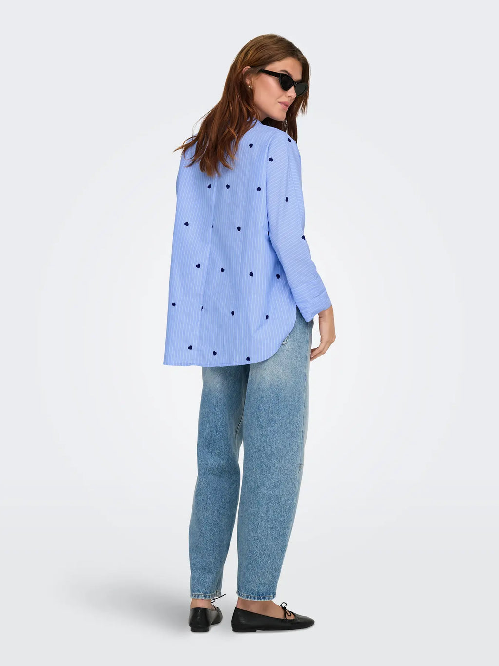 ONLY - NEW LINA GRACE STRAPE SHIRT - MOONLIGHT BLUE STRIPE MIDNIGHT BLUE HEART