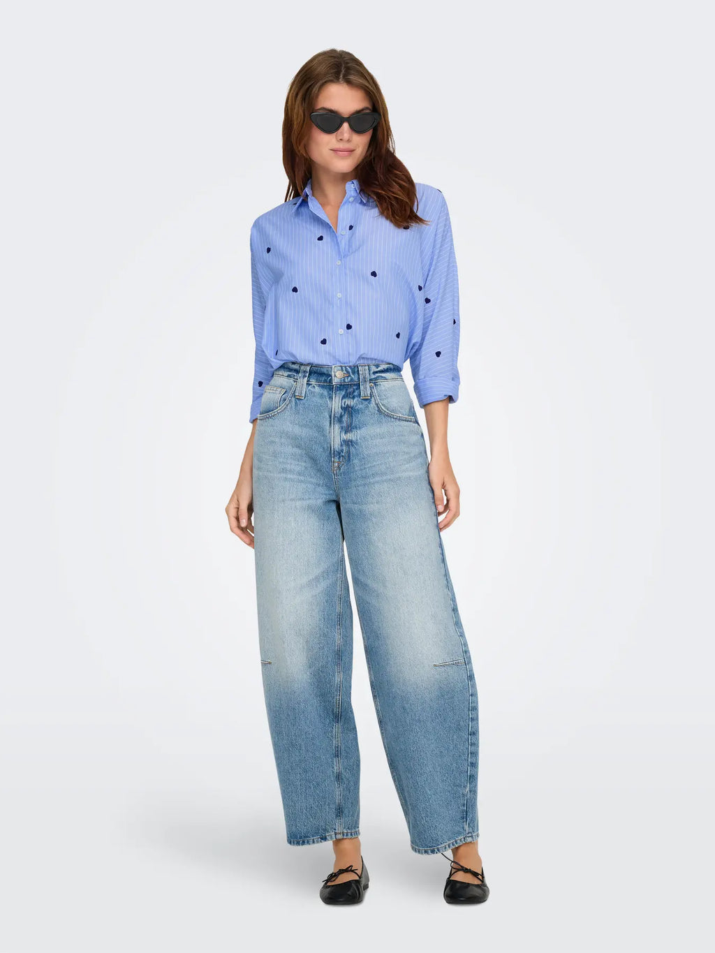 ONLY - NEW LINA GRACE STRAPE SHIRT - MOONLIGHT BLUE STRIPE MIDNIGHT BLUE HEART