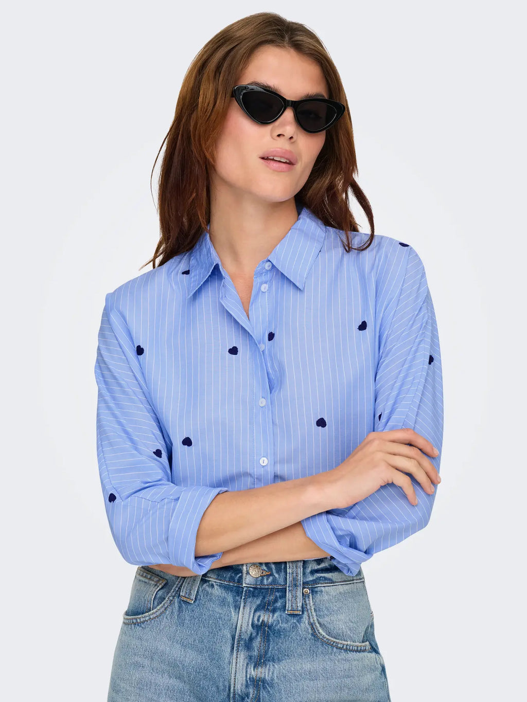 ONLY - NEW LINA GRACE STRAPE SHIRT - MOONLIGHT BLUE STRIPE MIDNIGHT BLUE HEART