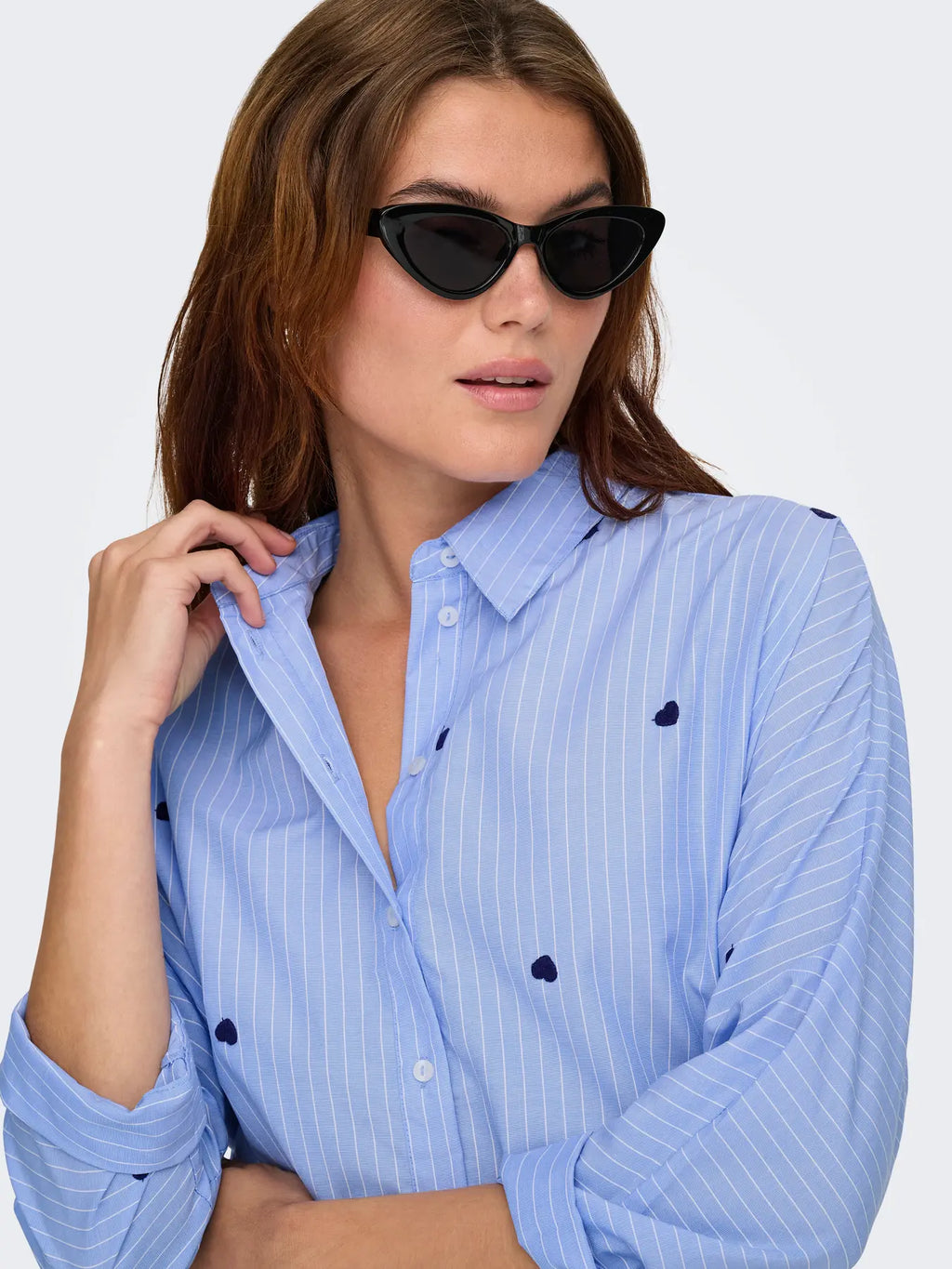 ONLY - NEW LINA GRACE STRAPE SHIRT - MOONLIGHT BLUE STRIPE MIDNIGHT BLUE HEART