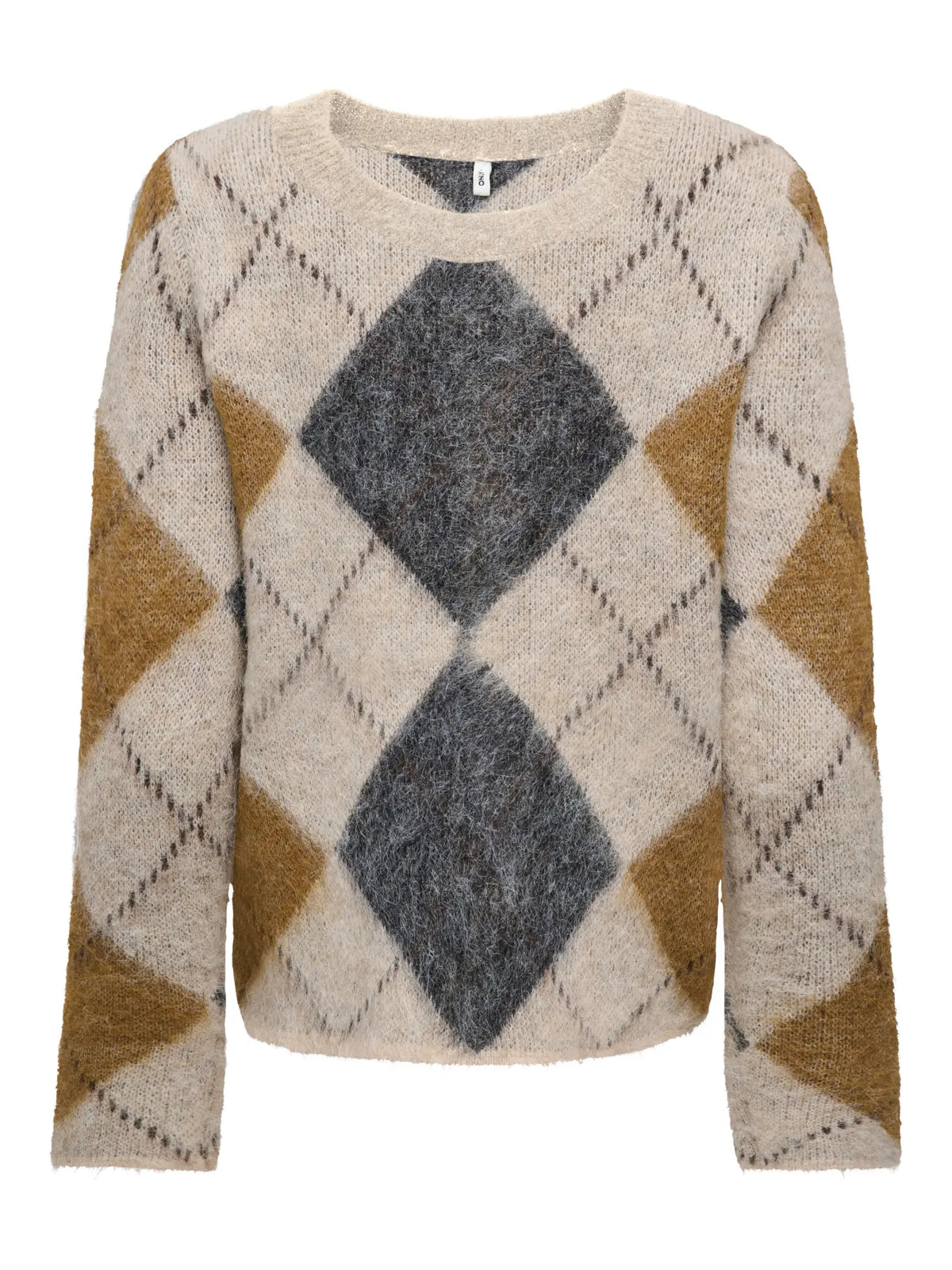 ONLY - NOEME LS PATTERN O-NECK KNIT - OATMEAL/ARGYLE