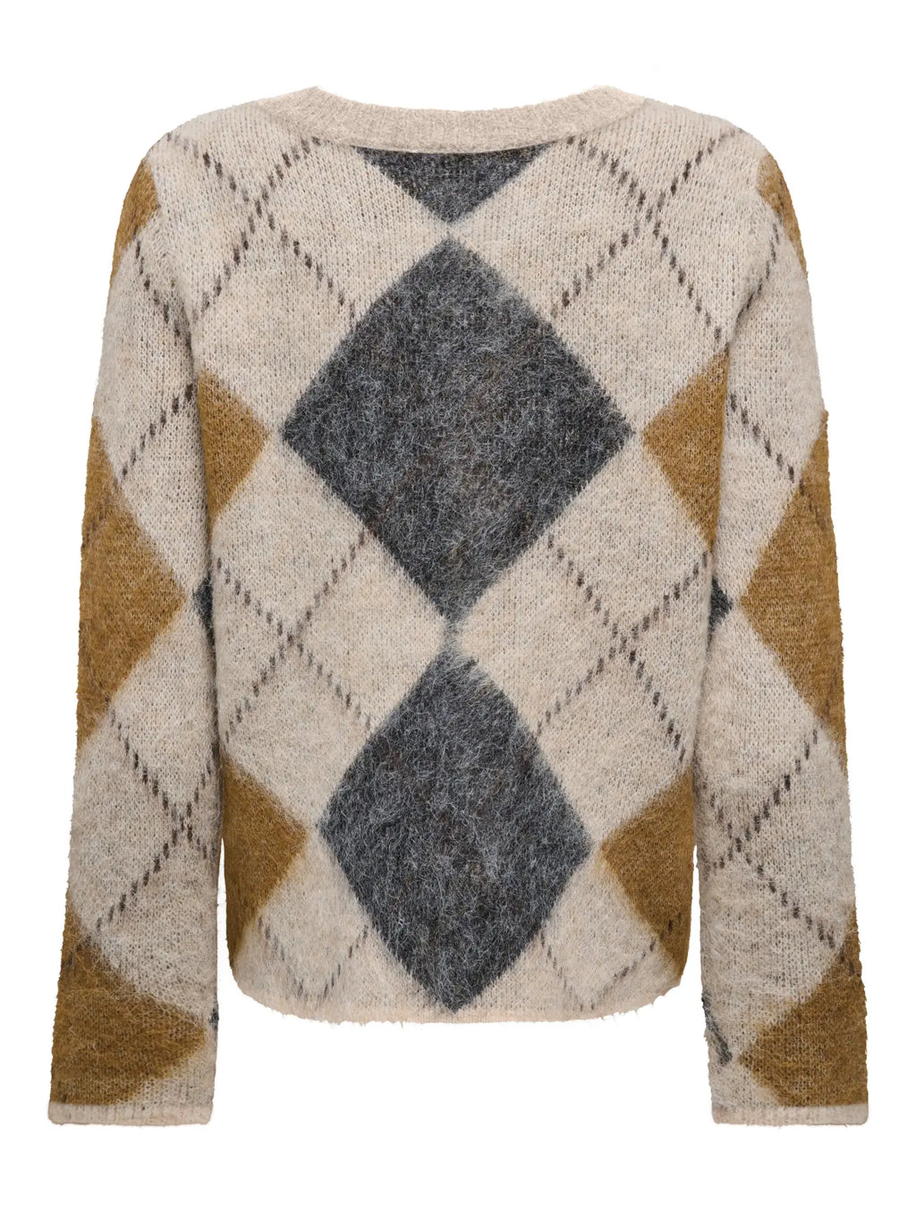 ONLY - NOEME LS PATTERN O-NECK KNIT - OATMEAL/ARGYLE