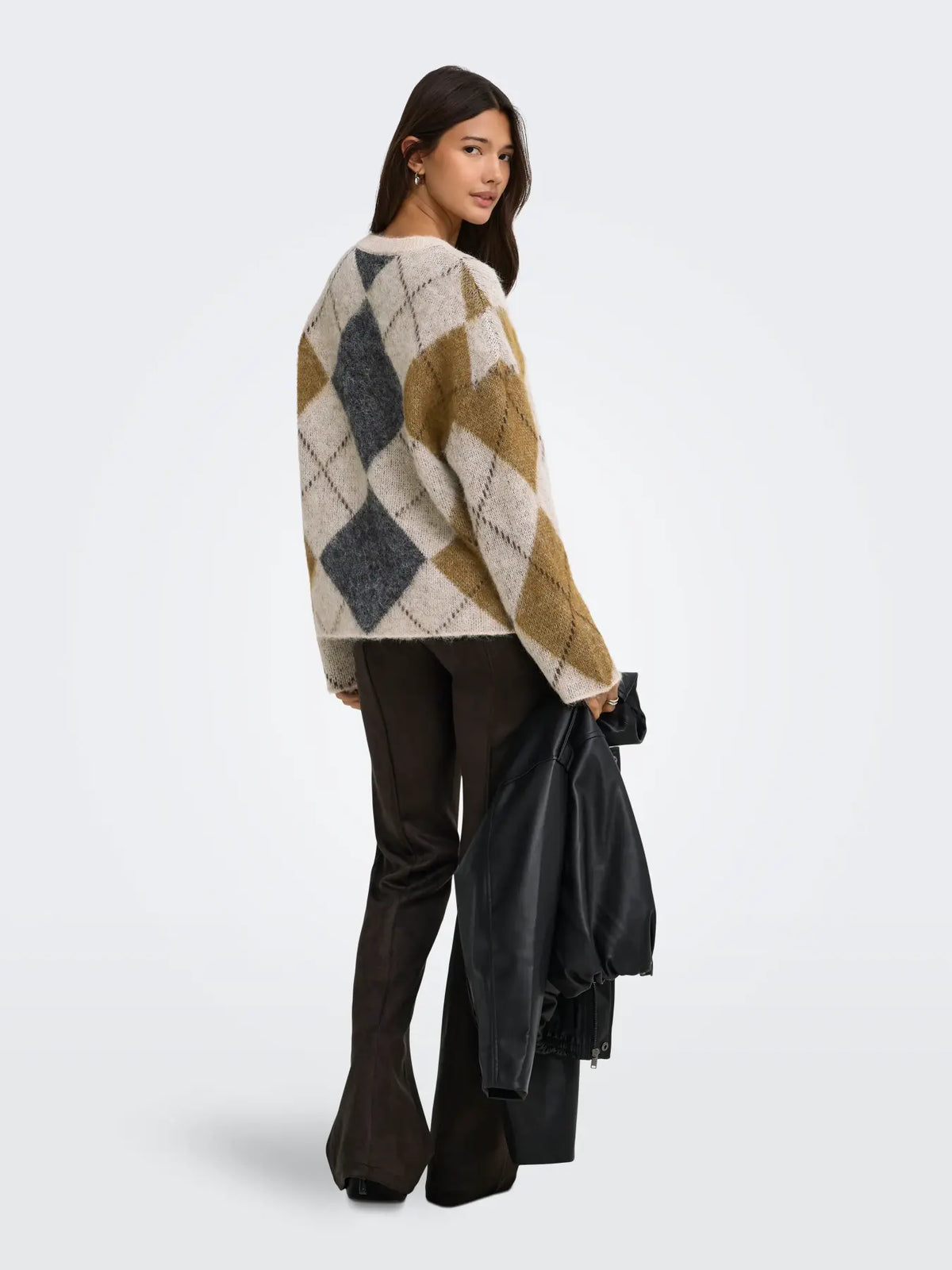 ONLY - NOEME LS PATTERN O-NECK KNIT - OATMEAL/ARGYLE