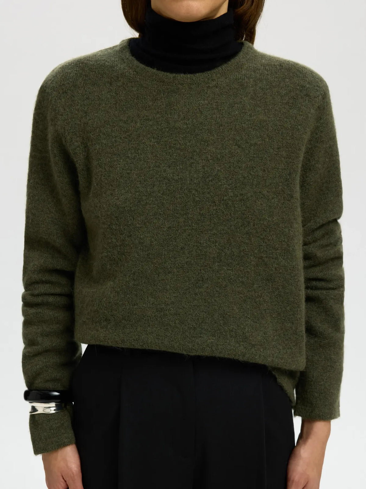 SELECTED FEMME - LULU NEW LS KNIT O-NECK - KALAMATA MELANGE