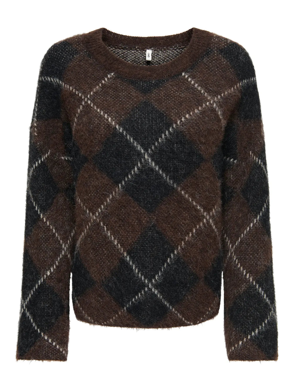 ONLY - NOEME LS PATTERN O-NECK KNIT - COFFEE BEAN/BIG ARGYLE