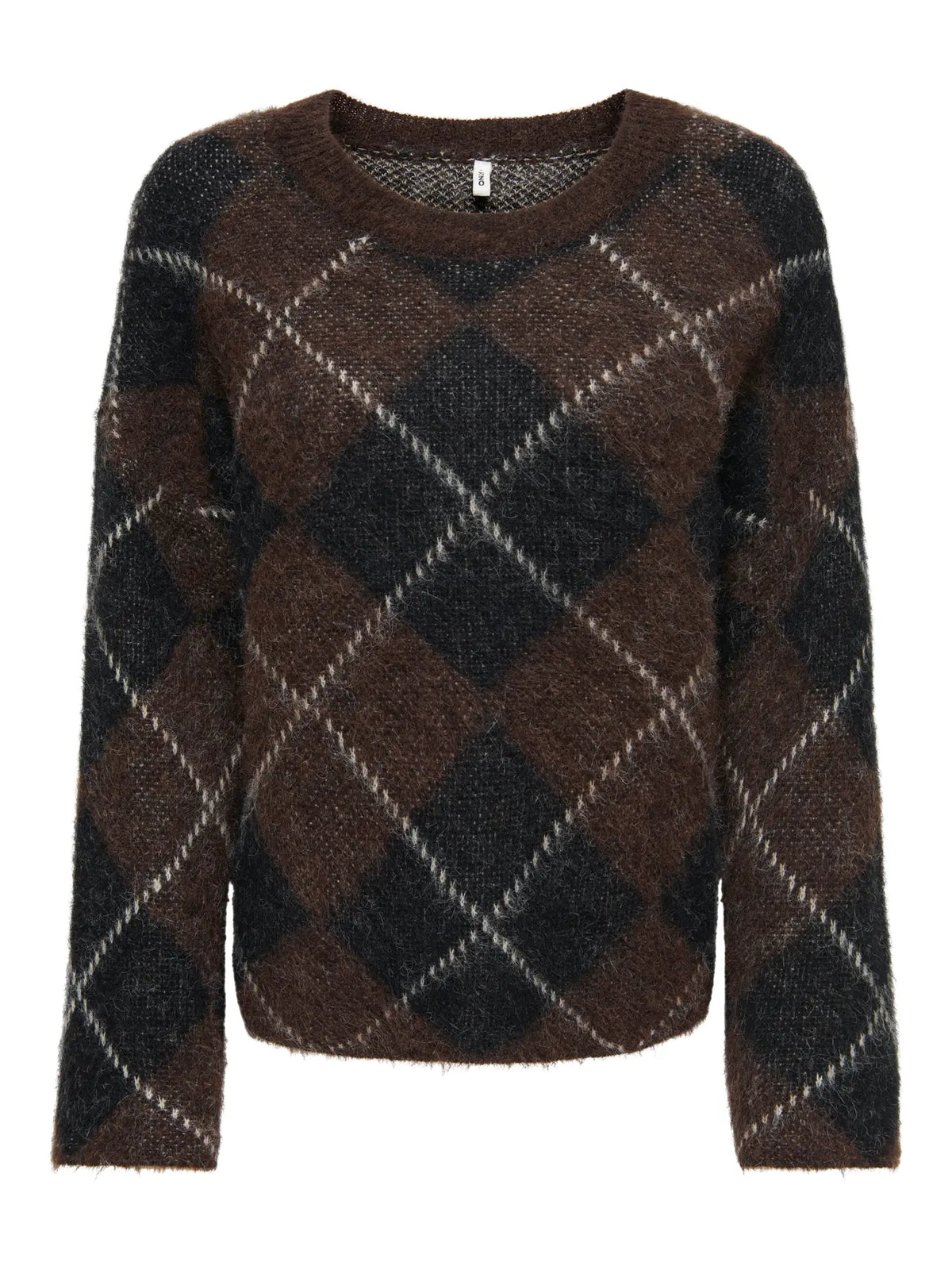 ONLY - NOEME LS PATTERN O-NECK KNIT - COFFEE BEAN/BIG ARGYLE