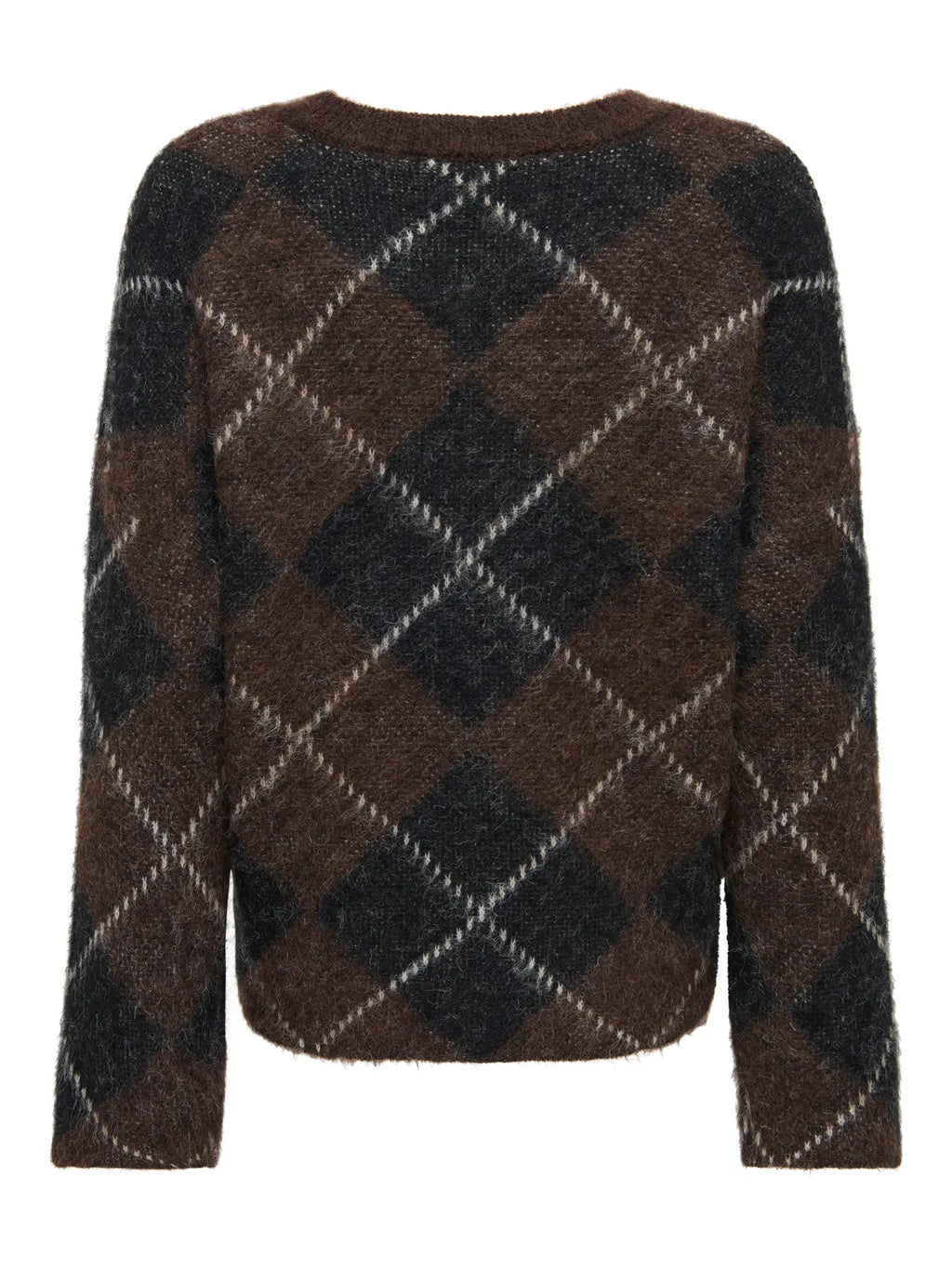 ONLY - NOEME LS PATTERN O-NECK KNIT - COFFEE BEAN/BIG ARGYLE