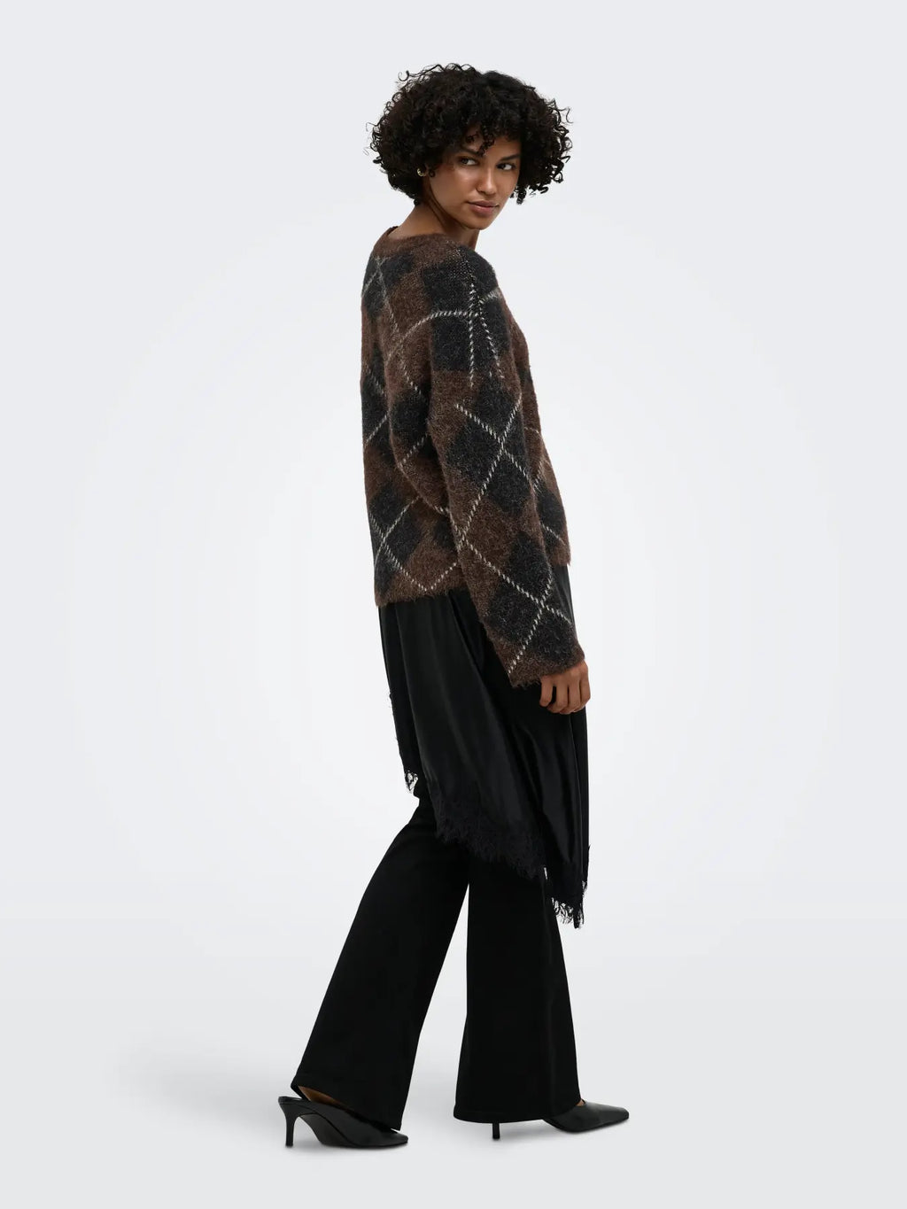 ONLY - NOEME LS PATTERN O-NECK KNIT - COFFEE BEAN/BIG ARGYLE