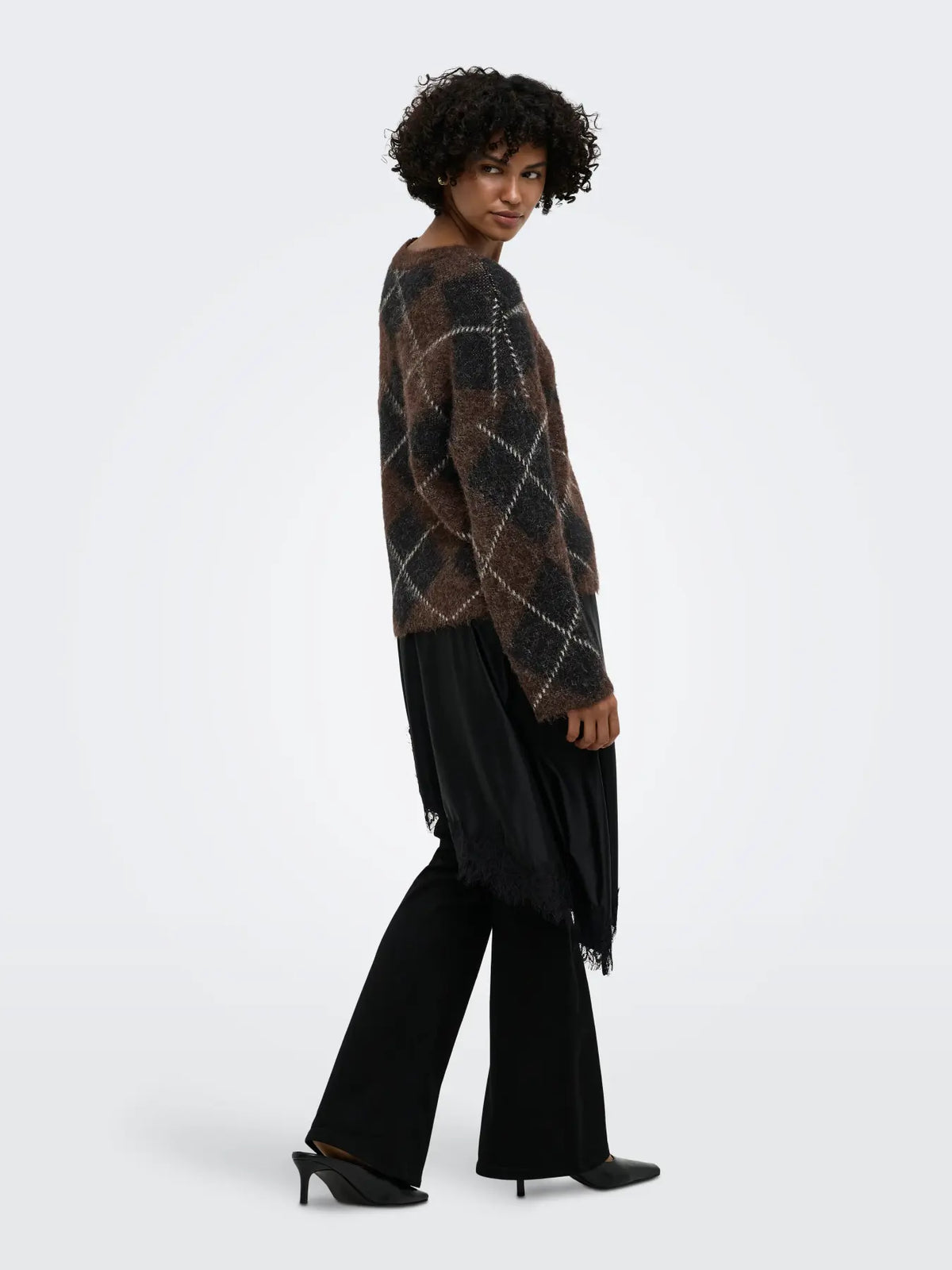 ONLY - NOEME LS PATTERN O-NECK KNIT - COFFEE BEAN/BIG ARGYLE