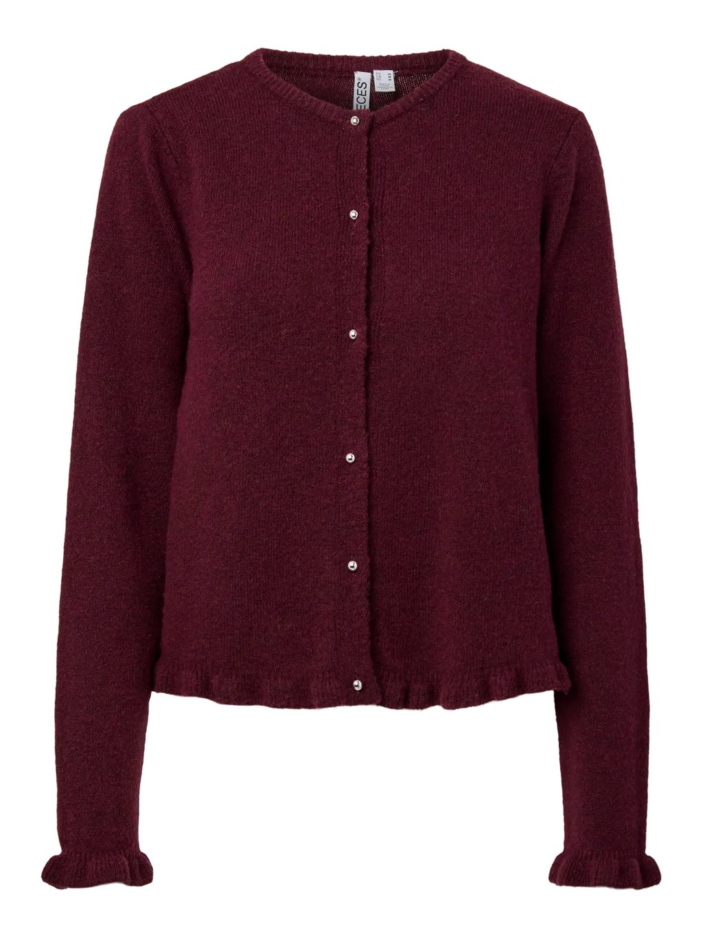 PIECES - AMOS LS O-NECK KNIT CARDIGAN - WINETASTING/MELANGE