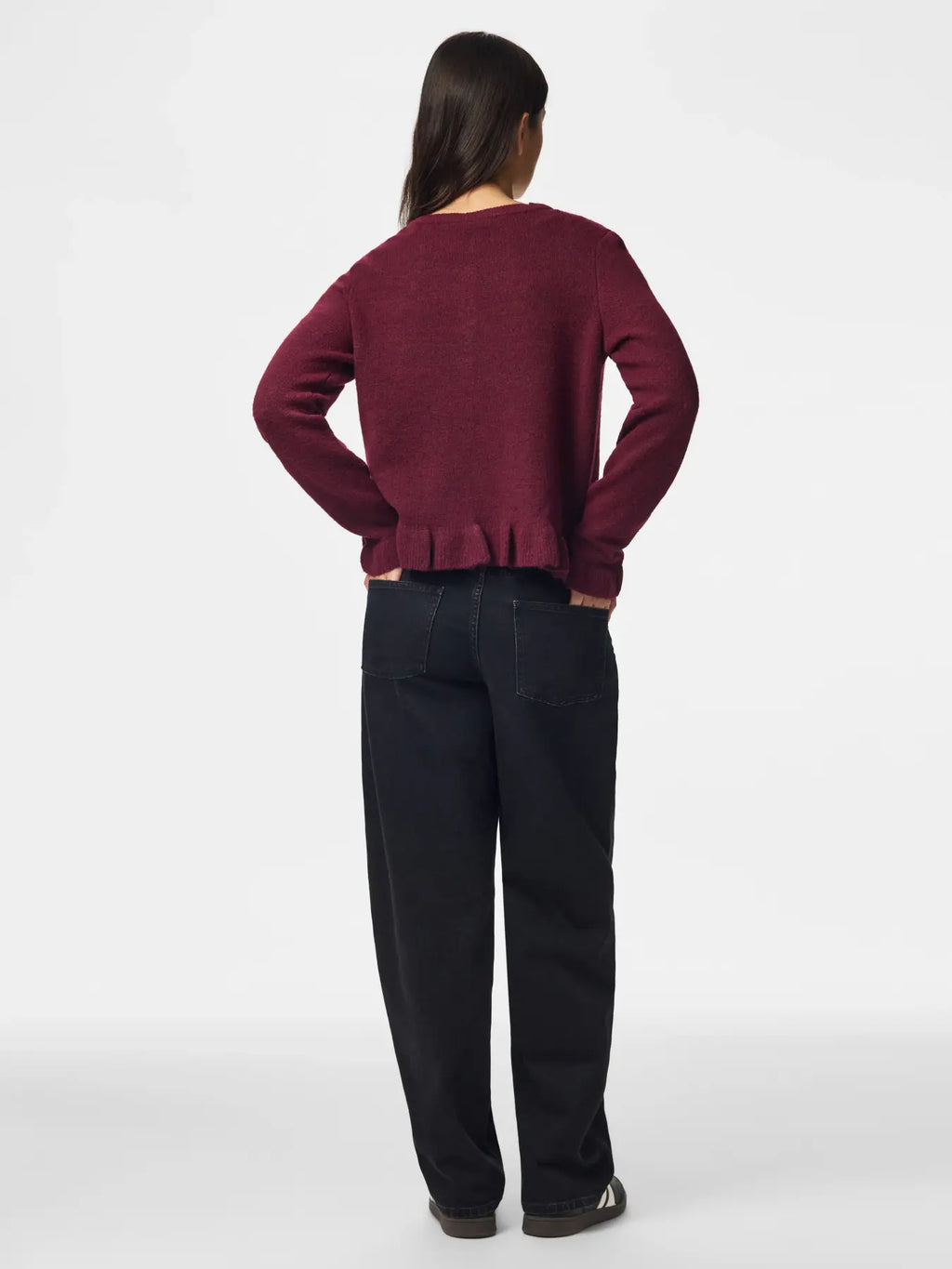 PIECES - AMOS LS O-NECK KNIT CARDIGAN - WINETASTING/MELANGE