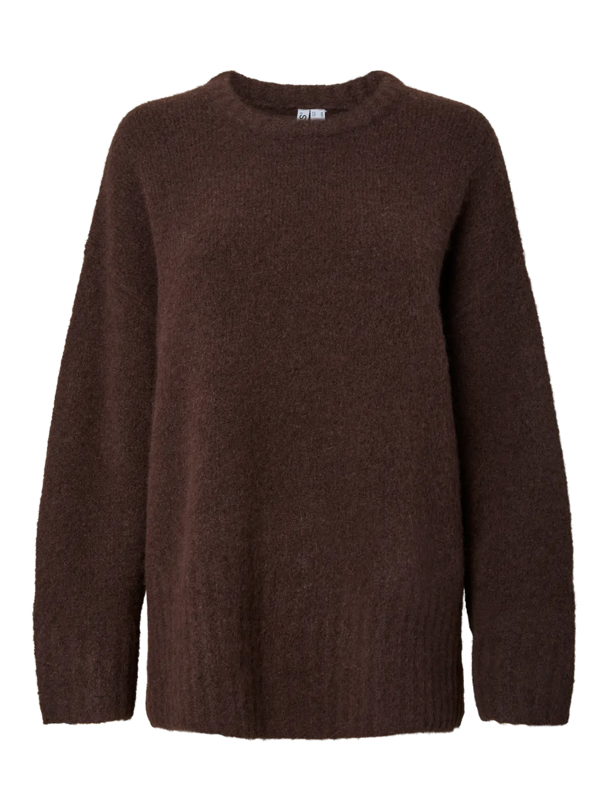 PIECES - TINA L/S O-NECK KNIT - HOT FUDGE/MELANGE