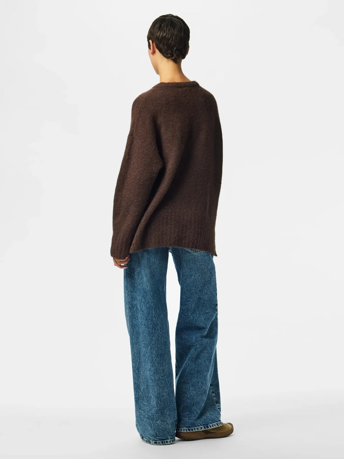 PIECES - TINA L/S O-NECK KNIT - HOT FUDGE/MELANGE