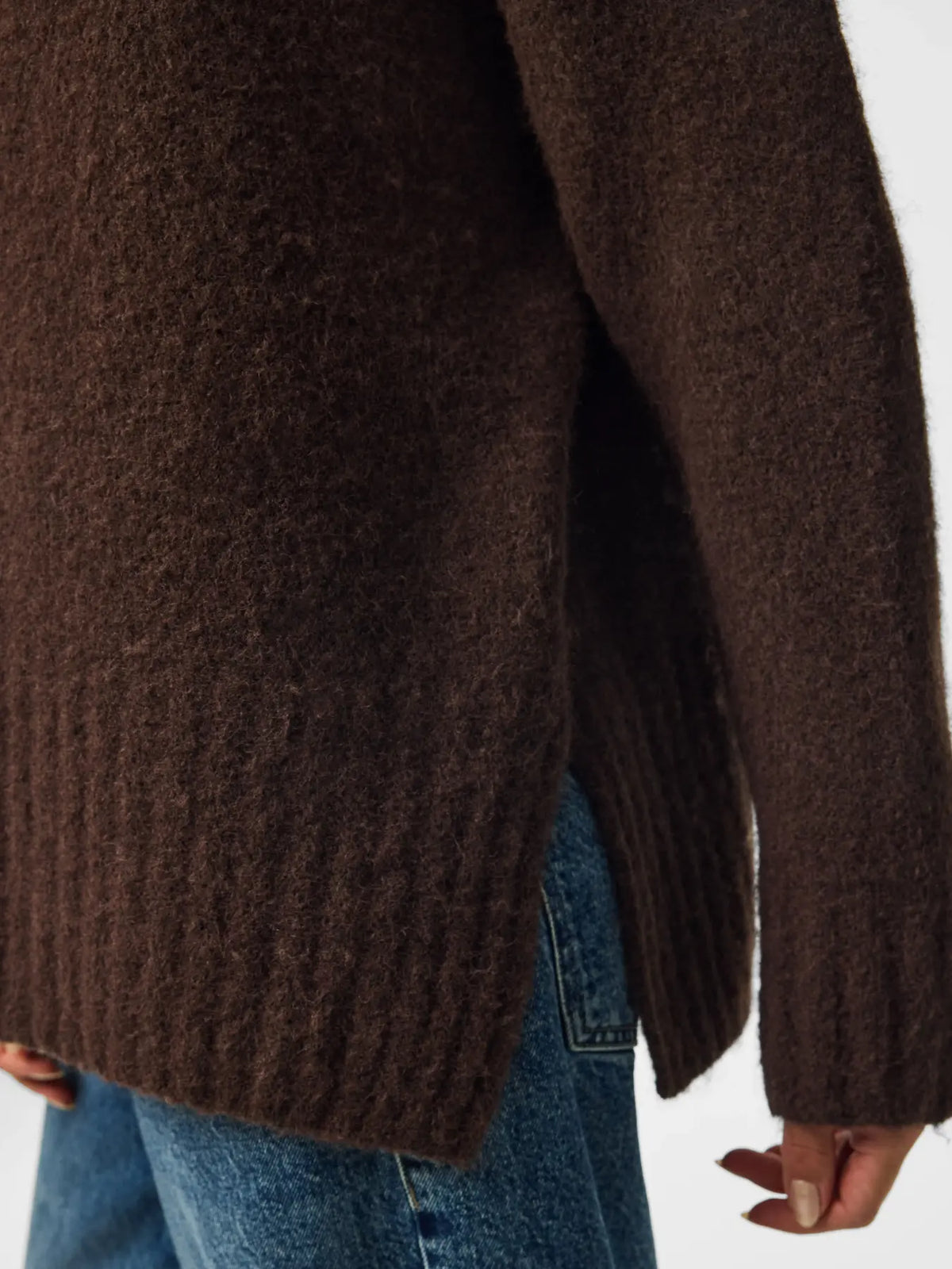 PIECES - TINA L/S O-NECK KNIT - HOT FUDGE/MELANGE
