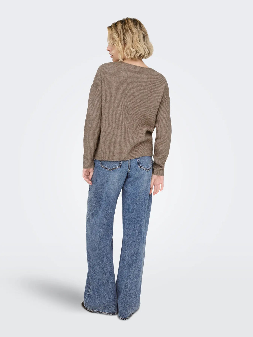 ONLY - CAMILLA V-NECK L/S PULLOVER KNIT - CARIBOU MELANGE