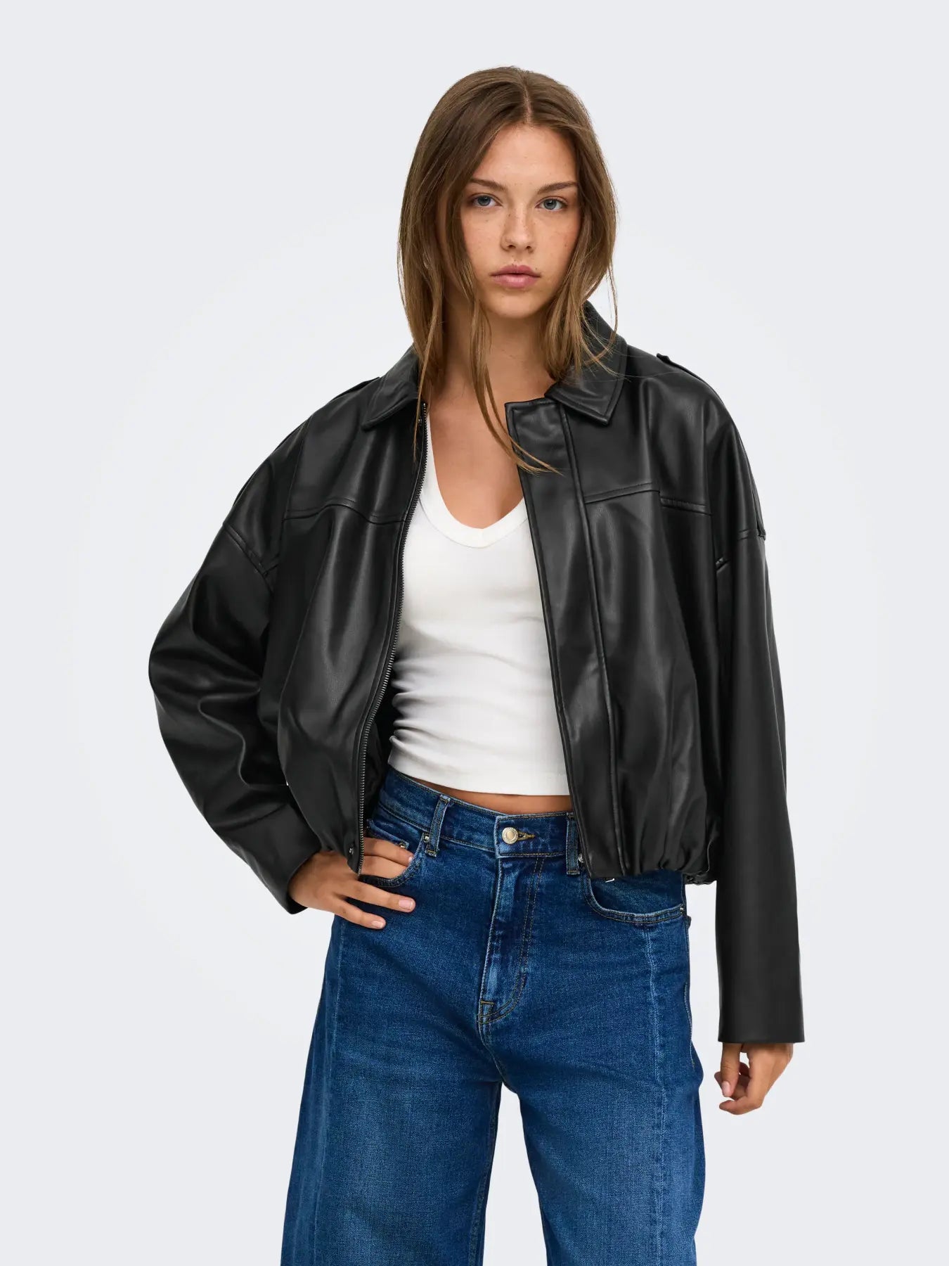ONLY - MOON-NELI L/S FAUX LEATHER BOMBER JACKET - BLACK