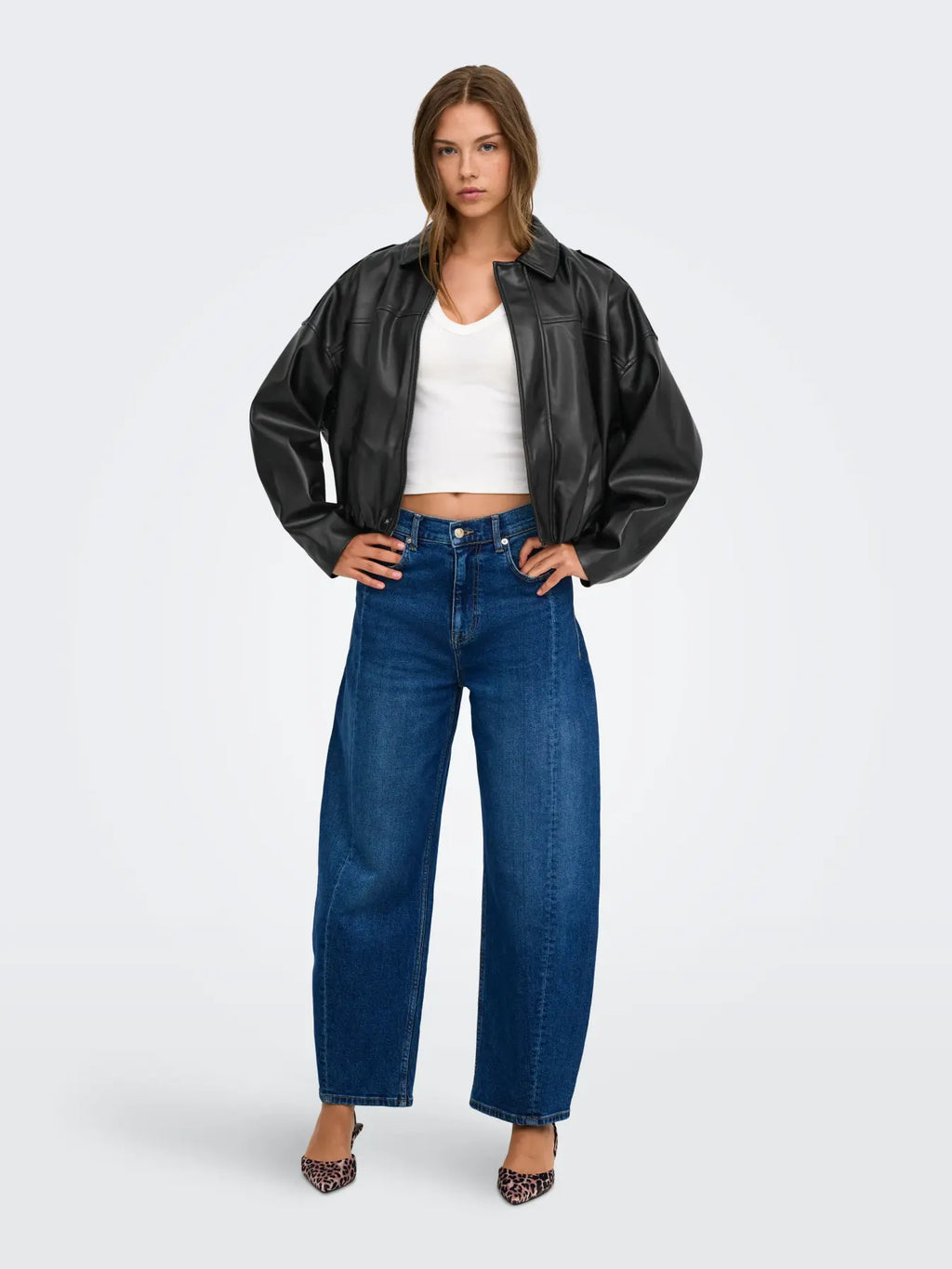 ONLY - MOON-NELI L/S FAUX LEATHER BOMBER JACKET - BLACK