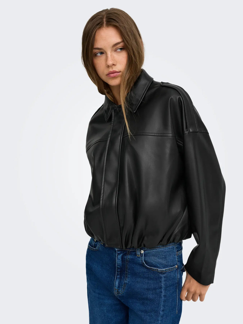 ONLY - MOON-NELI L/S FAUX LEATHER BOMBER JACKET - BLACK