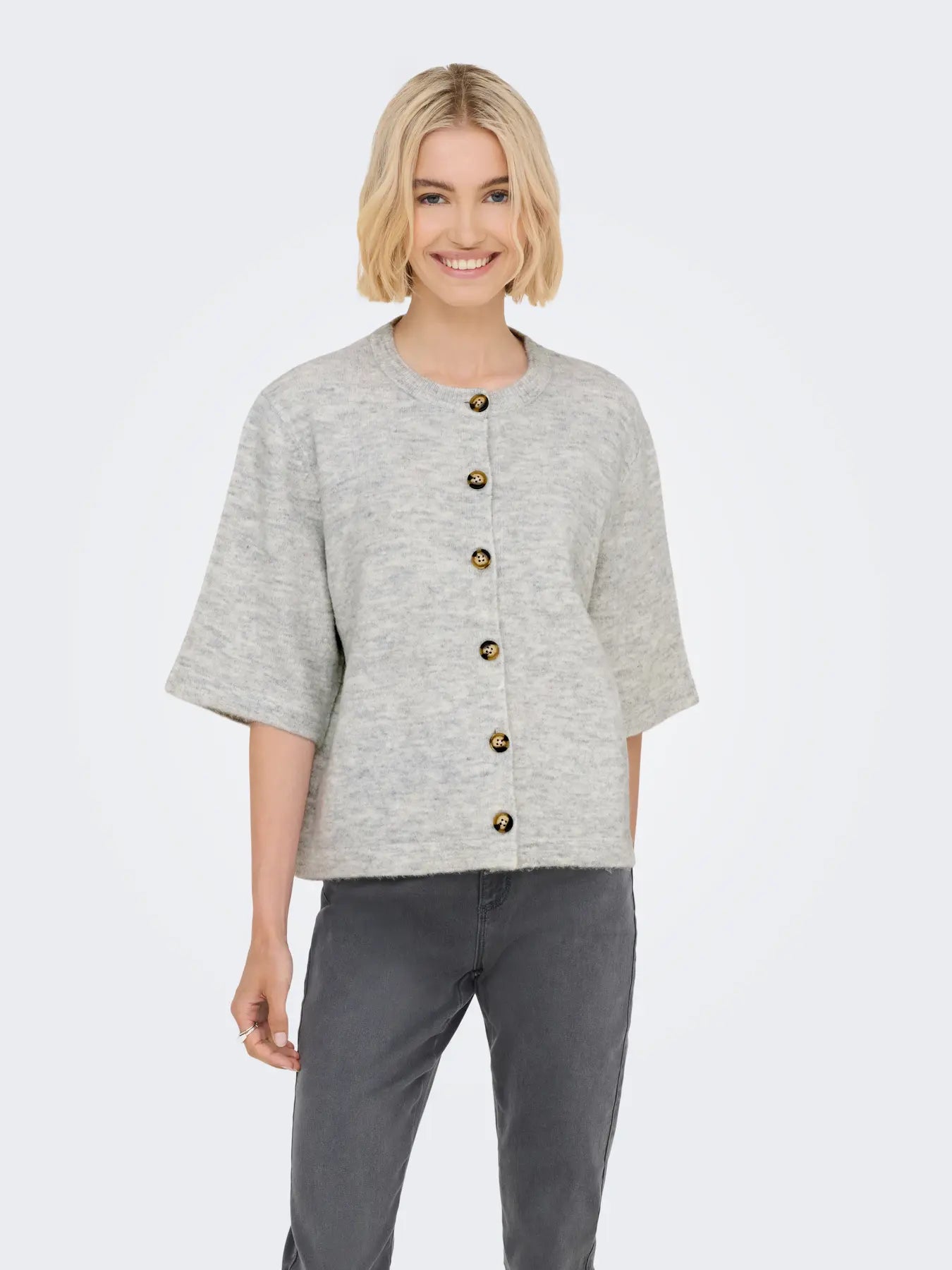 ONLY -CAMILLA S/S CARDIGAN KNIT - LIGHT GREY MELANGE