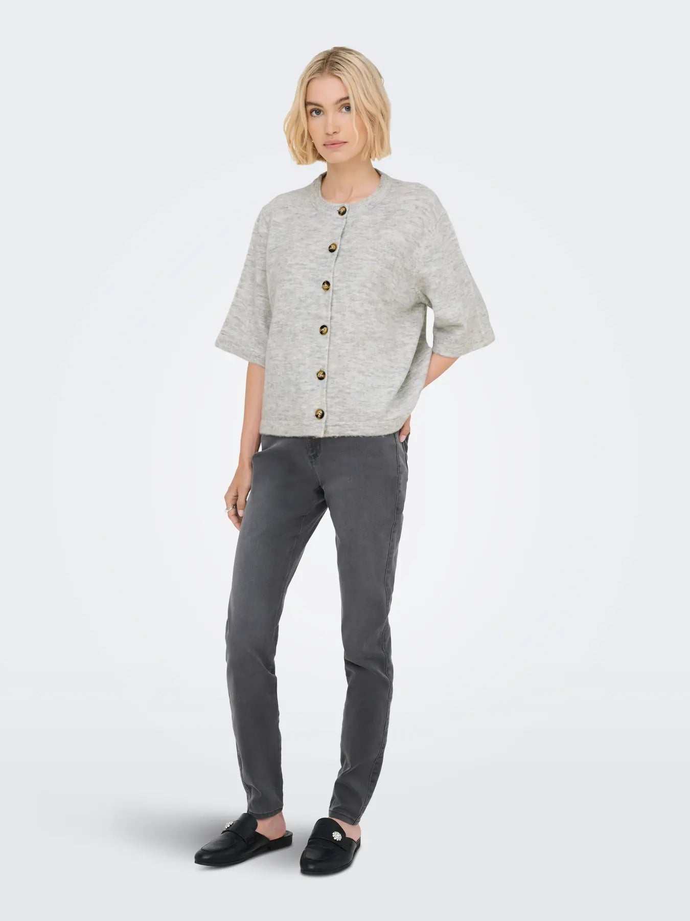 ONLY -CAMILLA S/S CARDIGAN KNIT - LIGHT GREY MELANGE