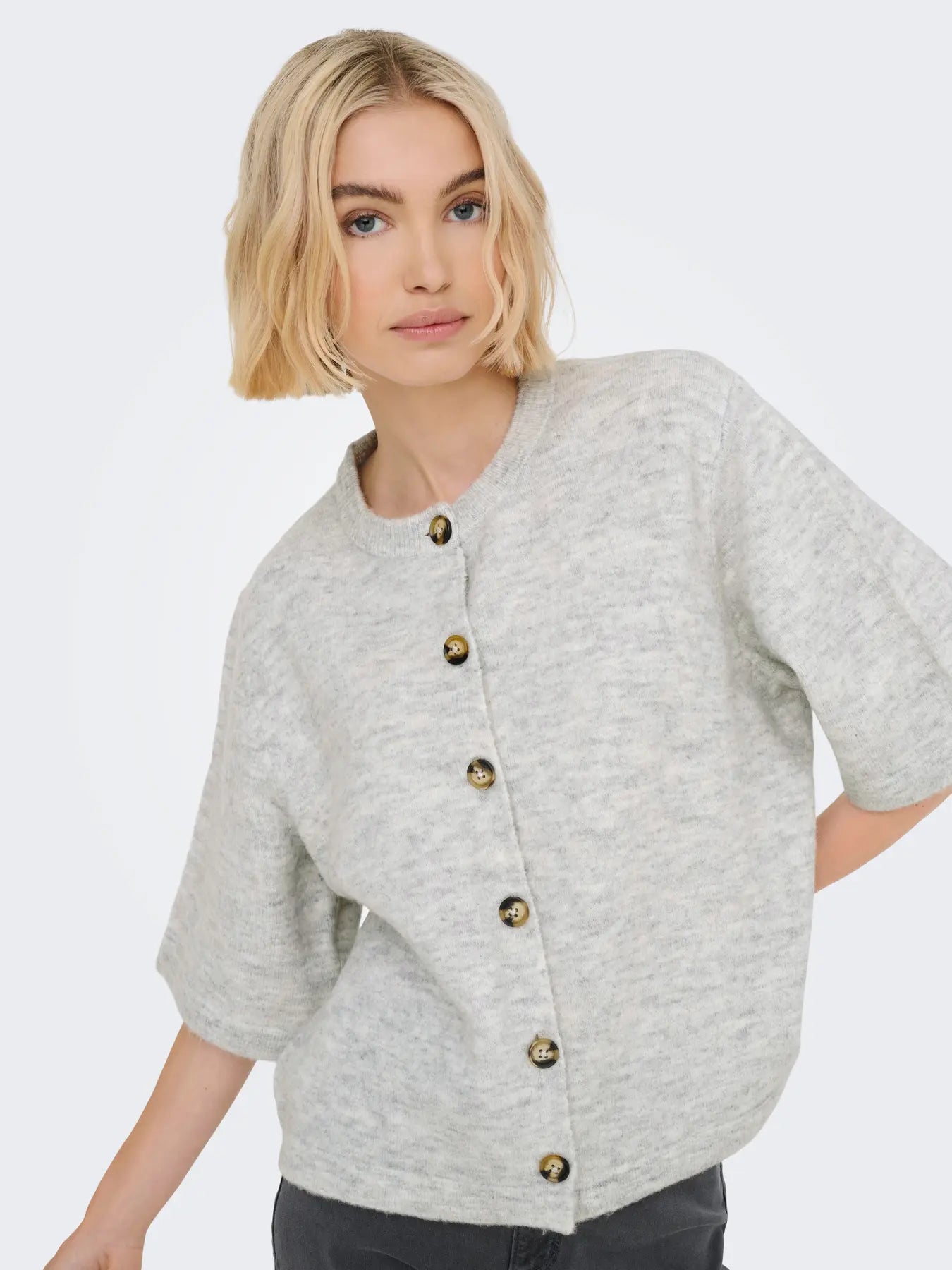 ONLY -CAMILLA S/S CARDIGAN KNIT - LIGHT GREY MELANGE