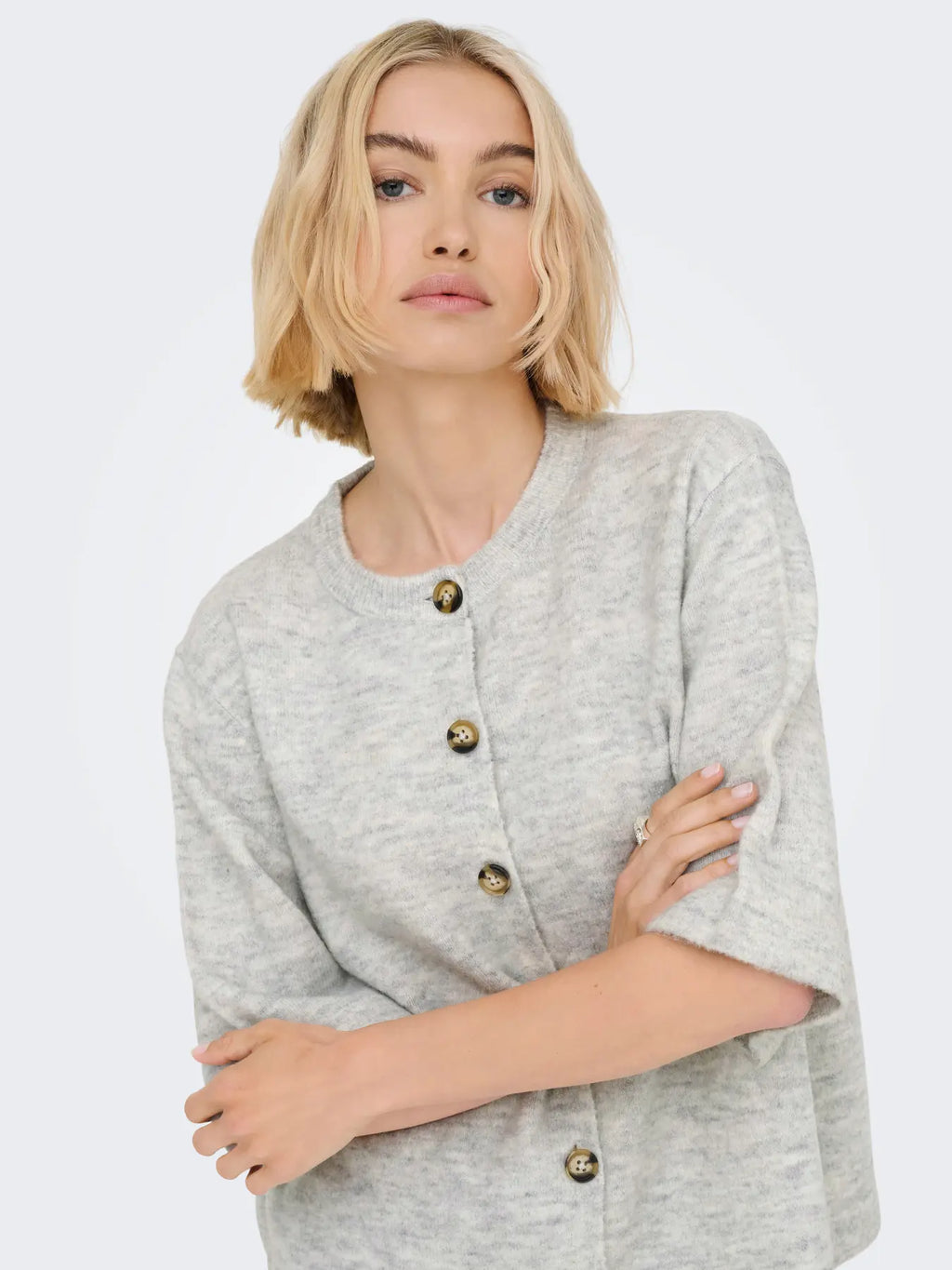 ONLY -CAMILLA S/S CARDIGAN KNIT - LIGHT GREY MELANGE